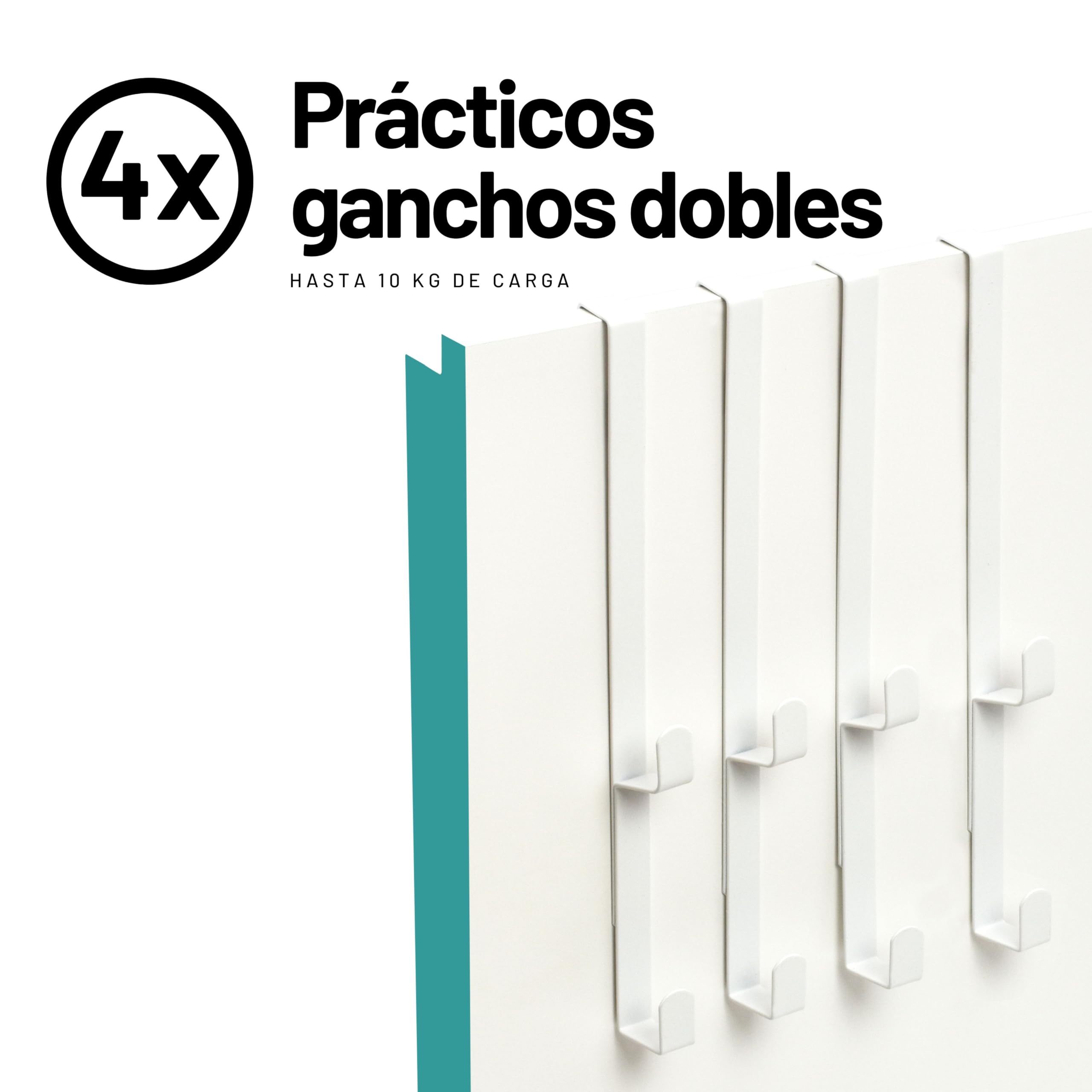 D&D Living® Ganchos para Puertas hasta 16 mm | 4x Ganchos Dobles para Perchero de Puerta | Gancho para Ropa para Puerta y Armario (Blanco)