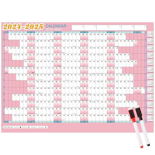 JOFONY Wall Planner 2024-2025 Wall Planner JULY 2024 - JULY 2025 Wall Calendar Pink Yearly Planner With Stickers A1 Large (85cm X 62cm)