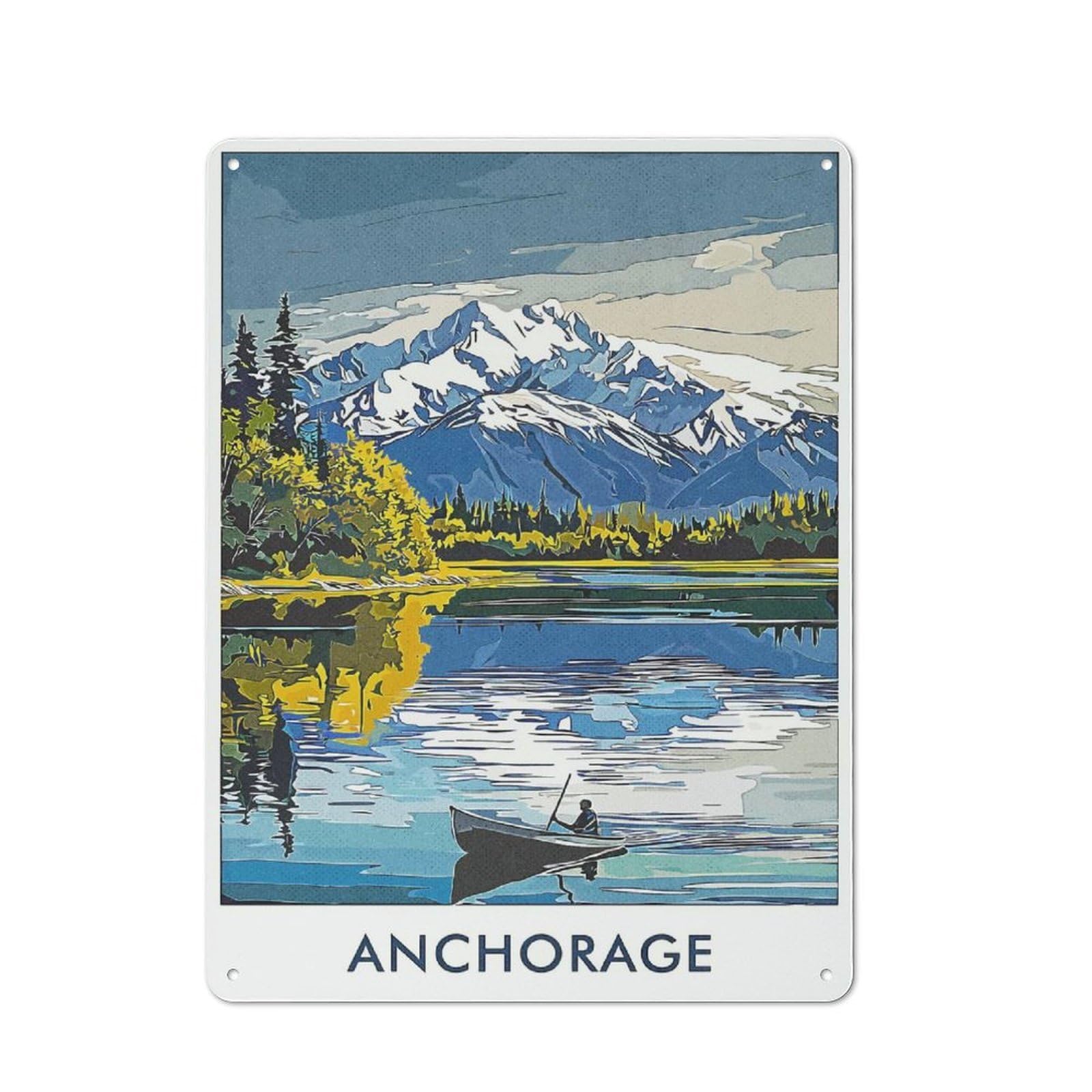 Junmoney Style-22 Anchorage Mountain Lake Retro Metal Wall Sign 40X30cm For Guest Room Or Hallway, A Housewarming Gift For Home Decor Collectors