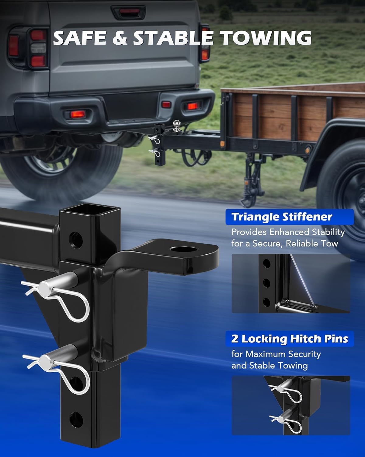 Orion Motor Tech Adjustable Trailer Hitch, Fits 2 in Receiver, 8-1/4" Rise 9-1/2" Drop Hitch Ball Mount with 8 Heights, Heavy Duty Tow Hitch with 2 Hitch Pins 2.5T Capacity for Trailers Campers Boats