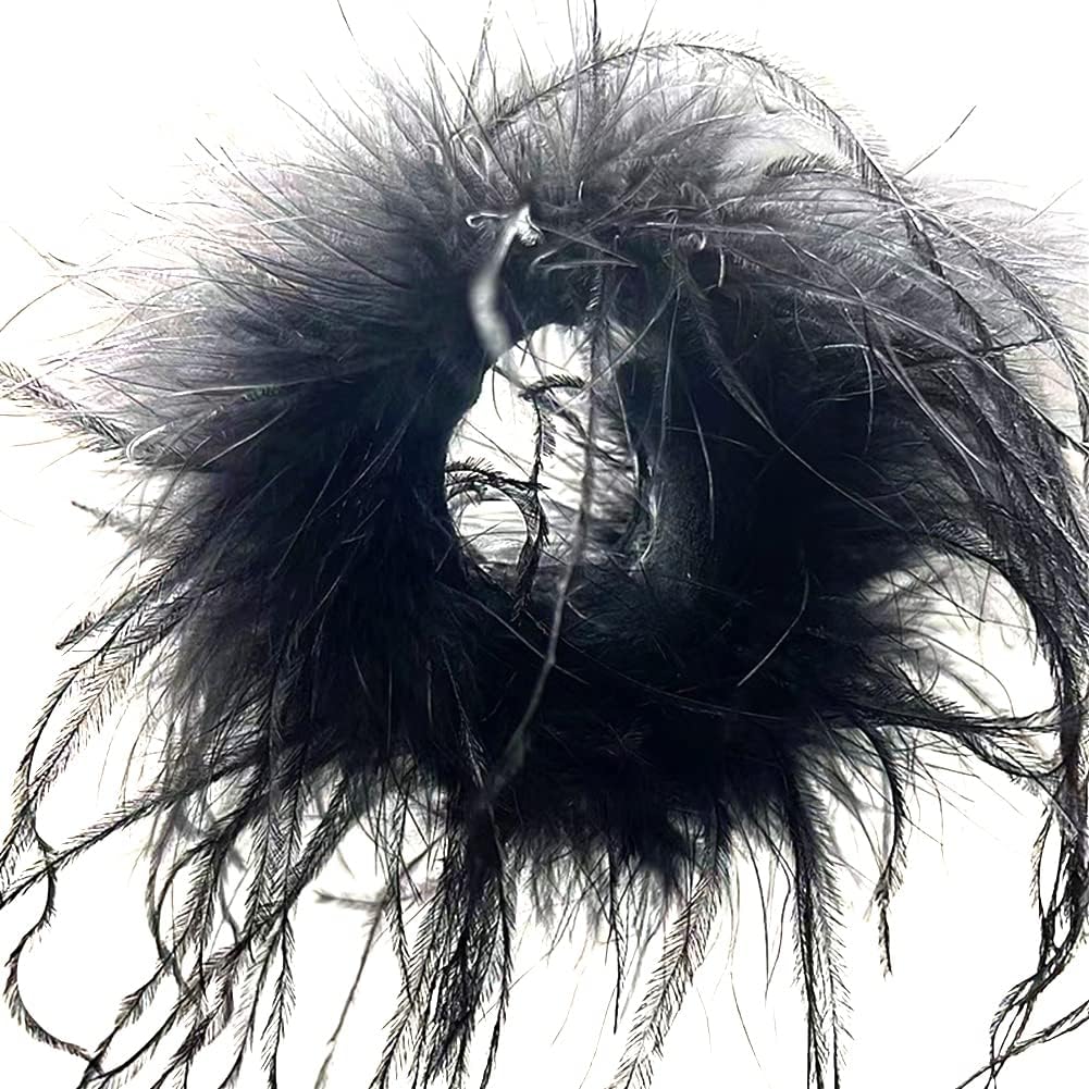 Streamzio Ostrich Feather Wrist Cuffs for Women, Feather Slap Bracelets for Adults and Kids, Fuzzy Feather Cuffs Wristbands Feather Bracelet Hair Accessories (Black), Medium