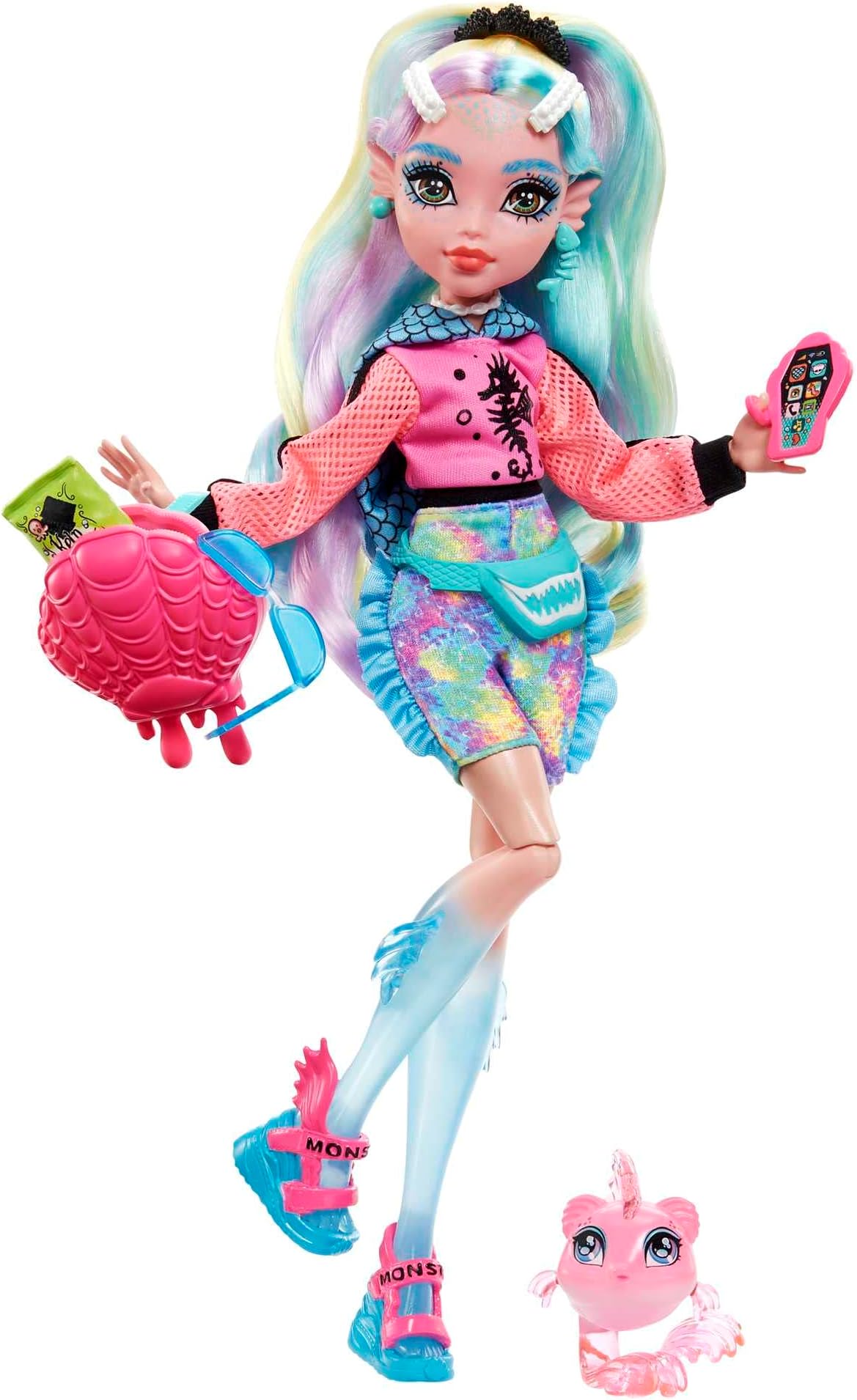 Monster High Doll, Lagoona Blue with Colorful Streaked Hair in Signature Look with Fashion Accessories & Pet Piranha Neptuna