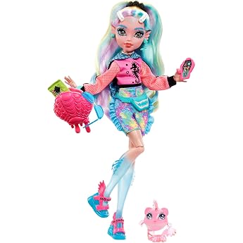 MONSTER HIGH Lagoona Blue Doll - Pink Hoodie Tie Dye Bike Shorts Platform Sandals Fins Accessories for Children from 4 Years HHK55