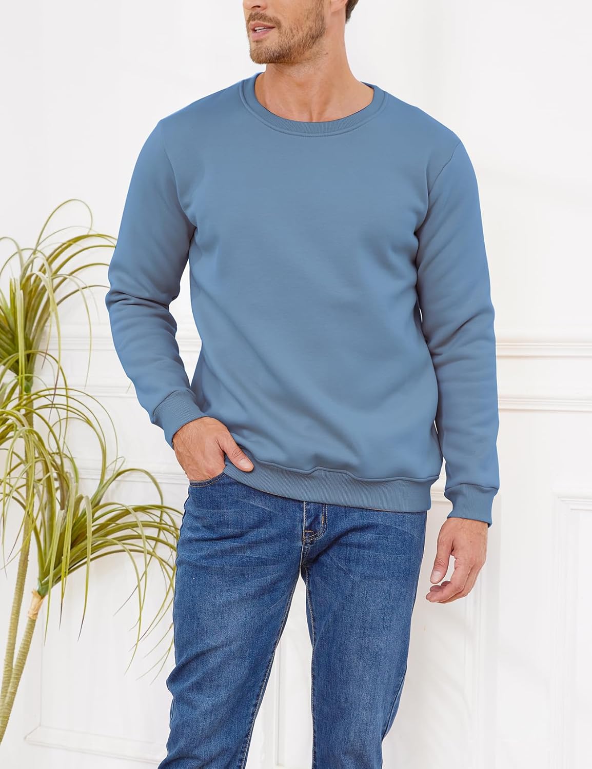 Gihuo Mens Fleece Crewneck Sweatshirts Sherpa Lined Pullover Winter Warm Shirt - Image 3