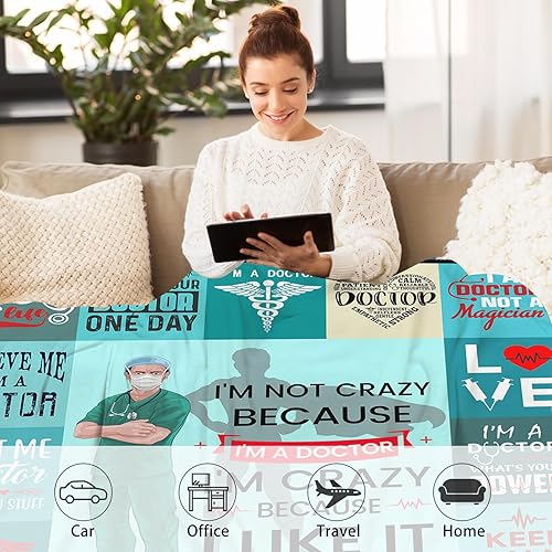Miniatura 3 de DOINBEE Regalos de doctor para hombres y mujeres, manta azul temática de doctores para médicos, manta de agradecimiento para jubilación, regalos