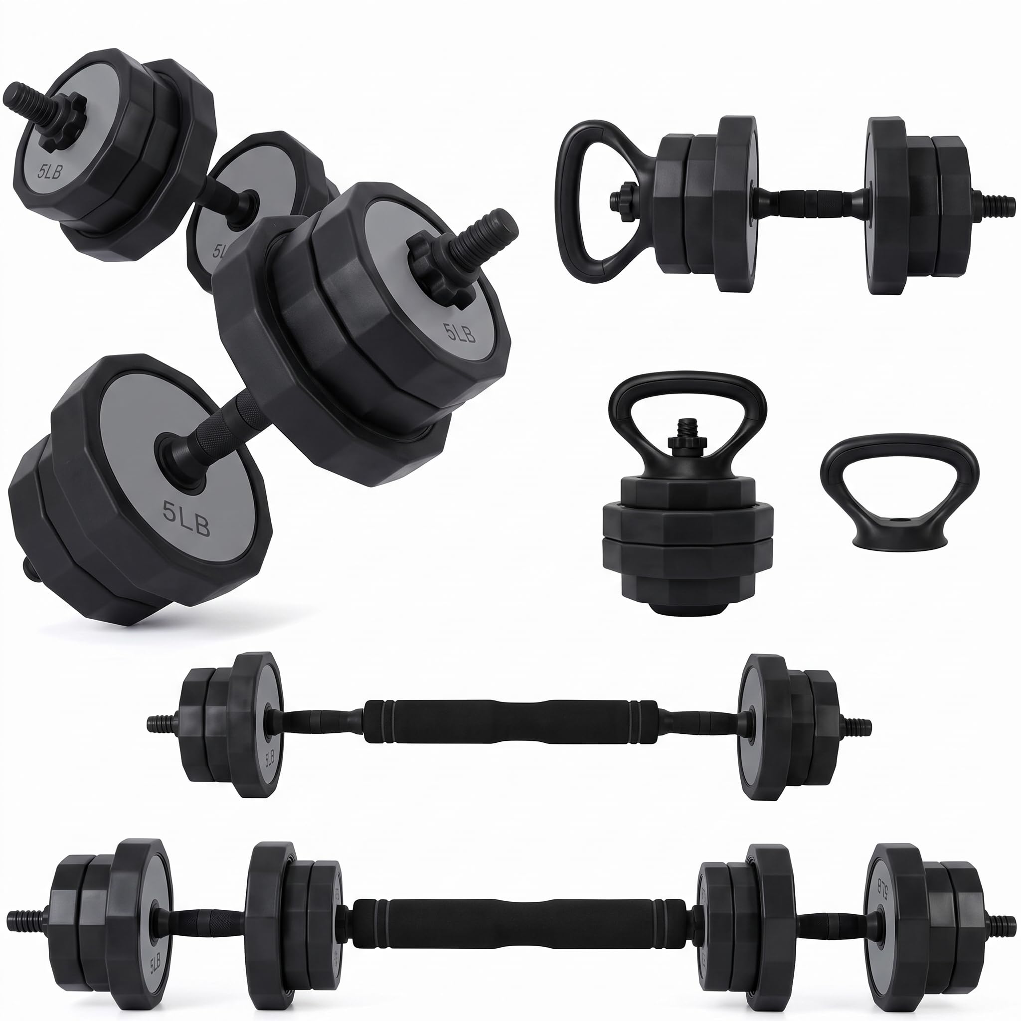 Garvee Adjustable Dumbbells Set 45/65/85 Lbs, 3 In 1 Weight Dumbbell Set | Adjustable Free Weights Set Used As Kettlebells, Barbells, Dumbbells with Barbell Connector & Kettlebell for Home Gym 65 Lbs