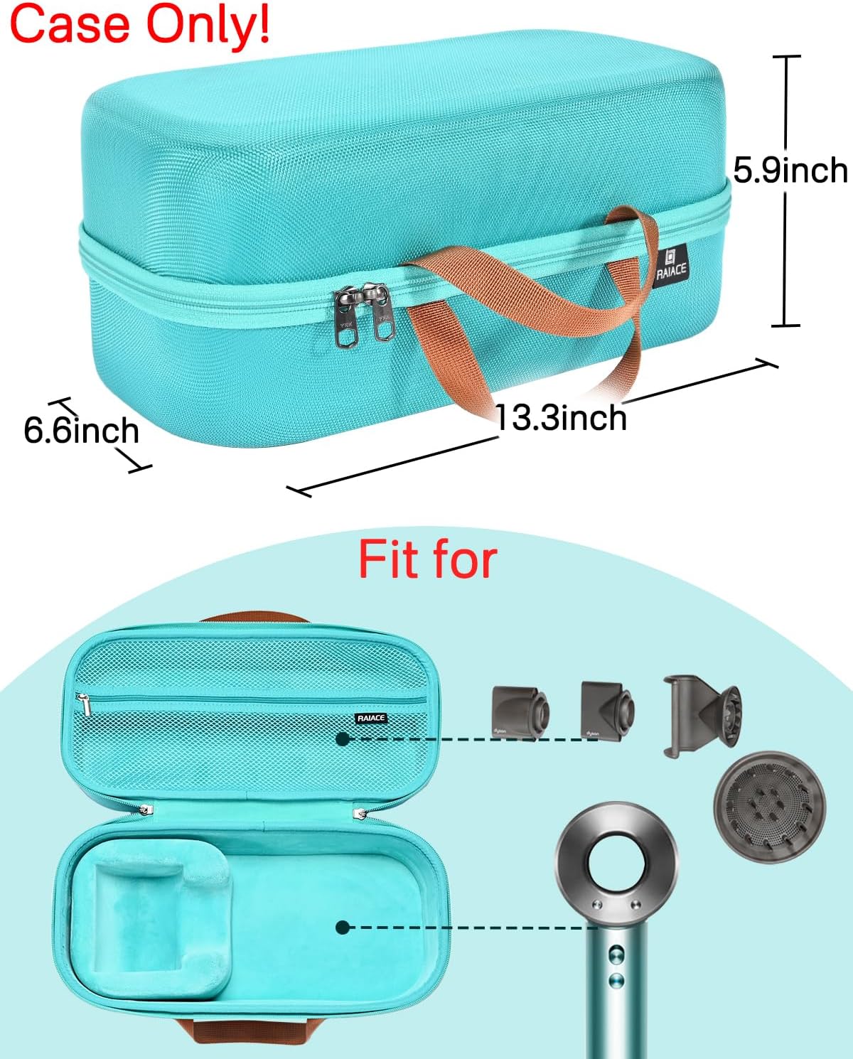 RAIACE Hard Storage Case Compatible with dyson Hair Dryer, Travel Carrying Bag. (for sale is case only). - Green image 5