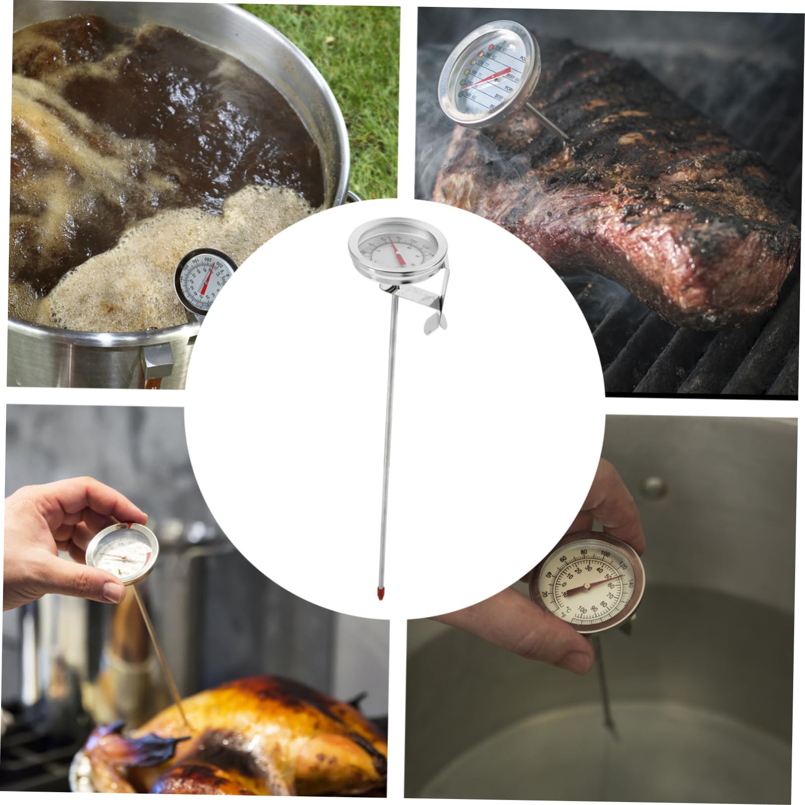 Termómetro Profesional Inoxidable para Cocina y Barbacoa de Temperatura con Abrazadera y Diseño Compacto Lectura Clara y de Limpiar