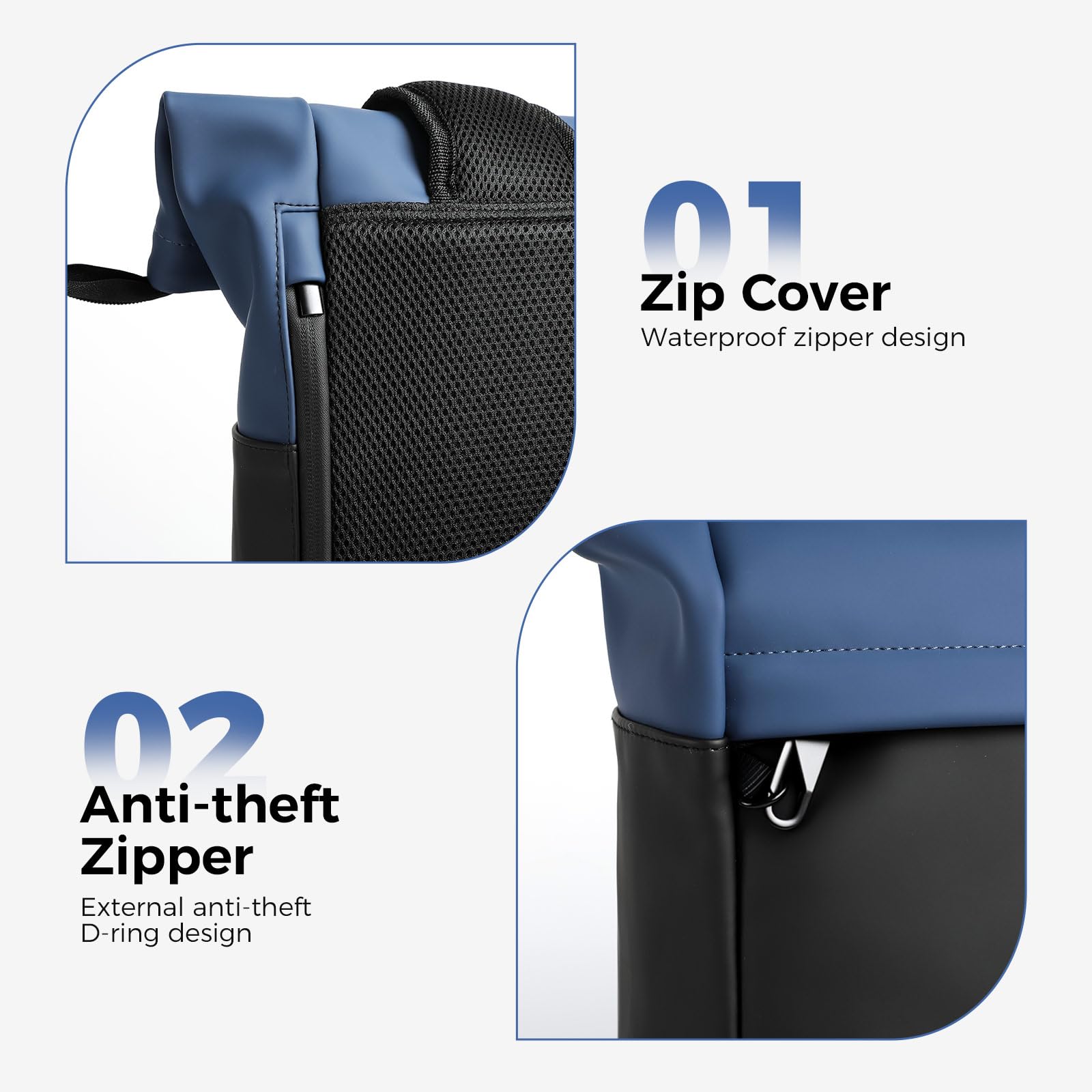 Zaino Impermeabile, Zaino Porta Pc Unisex con Cerniera Antifurto, Backpack Rolltop Capacità Espandibile 18-25 Litri, Rains Zaini per viaggio, Scuola, Business Ufficio