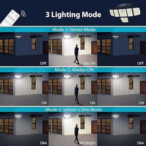 Miniatura 5 de iMaihom Luces solares para exteriores, 6 cabezas, 496 luces LED con sensor de movimiento, 3 niveles de brillo, 3 modos de iluminación, luces de