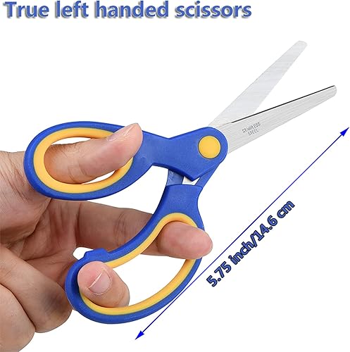 Miniatura 4 de Tijeras para zurdos para niños de 5.75 pulgadas, tijeras puntiagudas para estudiantes escolares y zurdos, romas, paquete de 2 (azul)