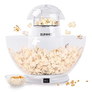 Duronic POP50 WE Máquina de Palomitas | 1200W y Preparación en 3 minutos | Cucharón medidor Sin Aceite Sistema de Cocción de Aire Caliente | Taza medidora y recipiente sin BPA incluido | Palomitero