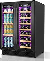 RLPI 24'' Dual Zone Wine & Beverage Refrigerator 4.2 Cu Ft French Door RGB Lights Under Counter Outdoor Fridge