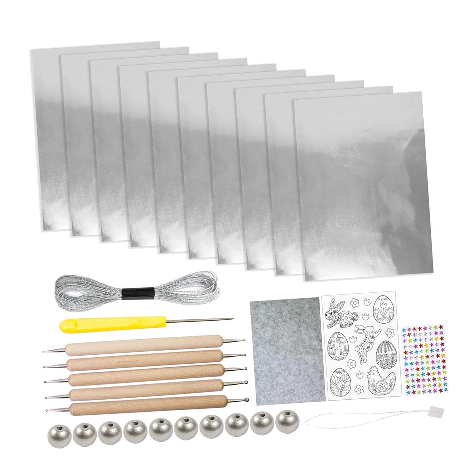 Foglio di Alluminio Foglio Metallico Spesso Kit Decorazioni Embossed Fai Goffrata Progetto Manuale Adatto per Attività Creative Educazione, Argento