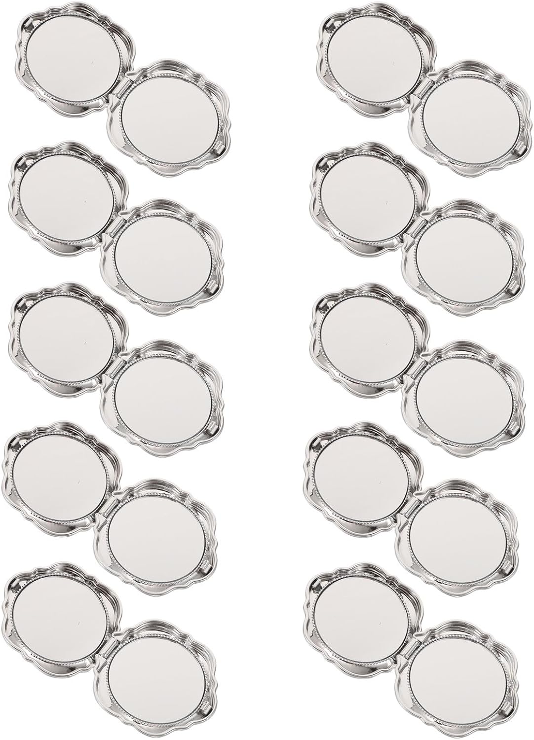 NUOBESTY 10pcs Rose Folding Handheld Makeup Mirror Silver Double Sided