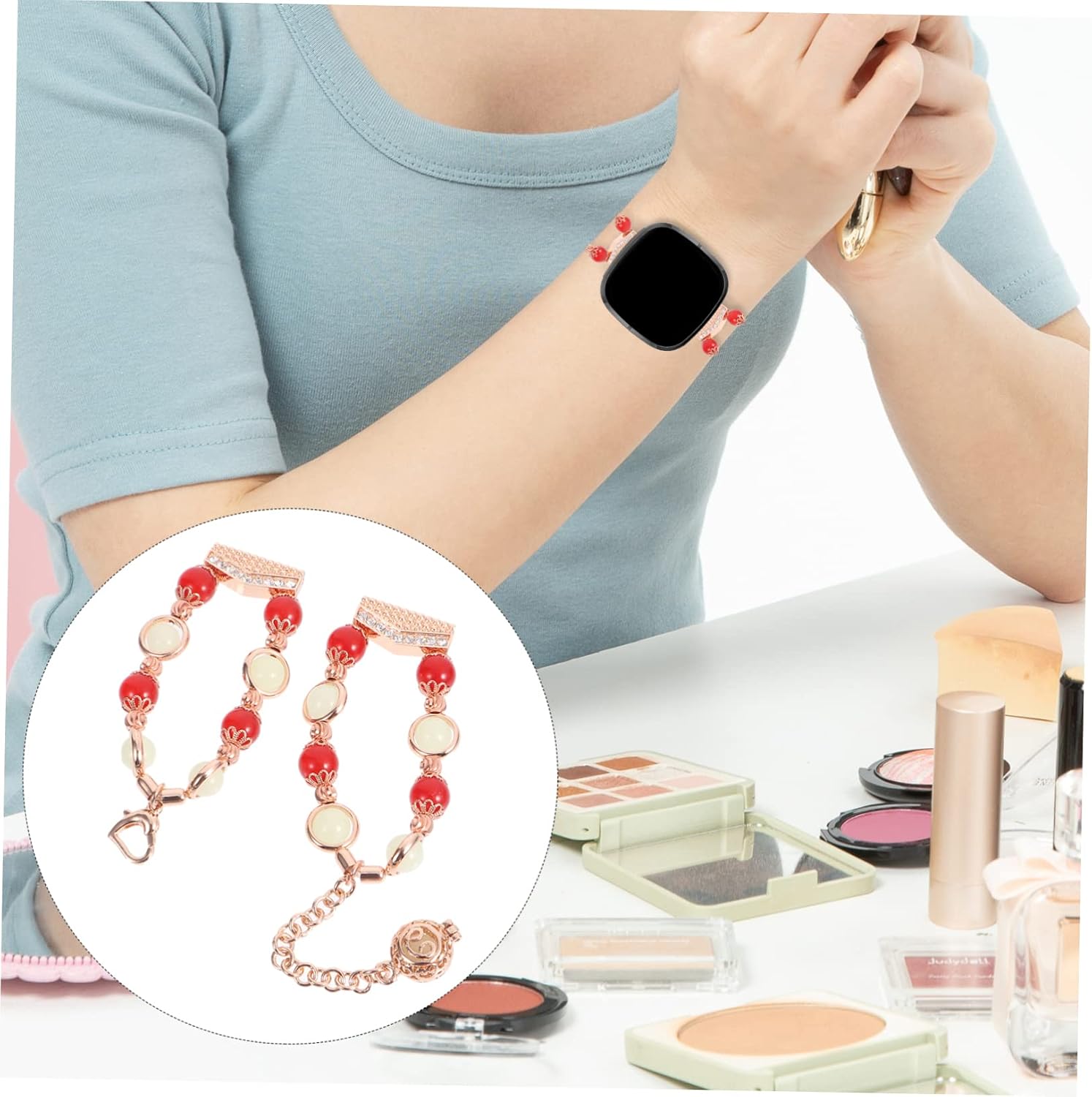 Agate Luminous Strap Luminous Beads Watchband Girls Wristband Pearl Bracelets Stainless Steel Band Watch/126