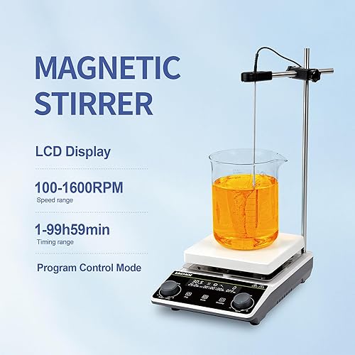 Miniatura 2 de Agitador magnético, agitador de placa caliente, pantalla LCD, 572.0 F Max.5L, 5.9 pulgadas, placa de agitación magnética de 1600 RPM, mezclador