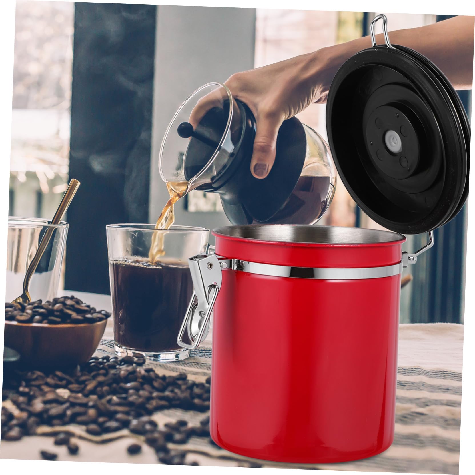 Vorratsglas aus Edelstahl mit Luftdichtem Deckel Kleine Rote Kaffeedose zur Aufbewahrung von Kaffeebohnen und Süßigkeiten Hält Lebensmittel Frisch