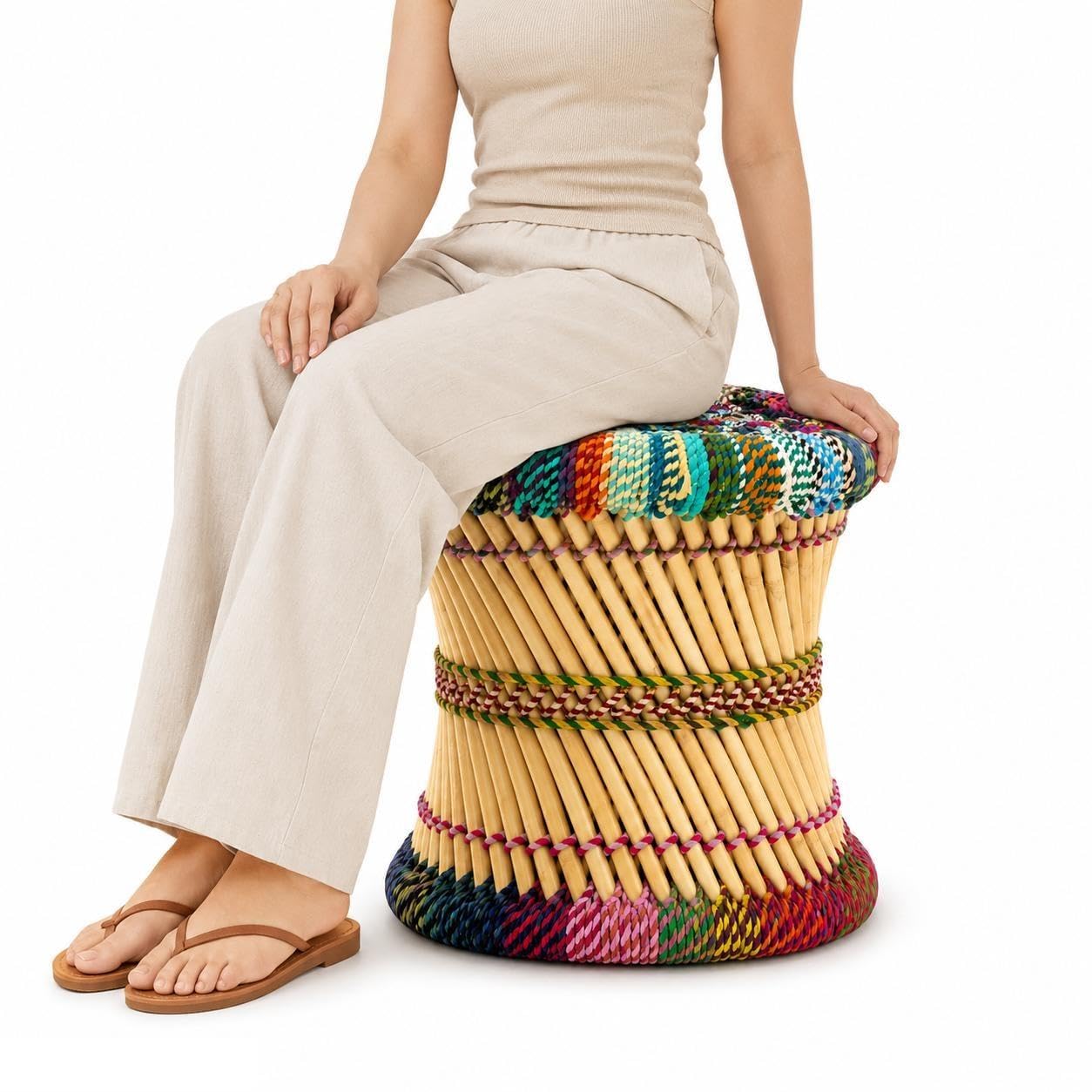 Mudha for Home | Moodha for Sitting | Handcrafted Sarkanda Grass Stool | 15x15x15 Inch | Natural & Eco-Friendly | The Desi Thath Handicrafts-picture-23