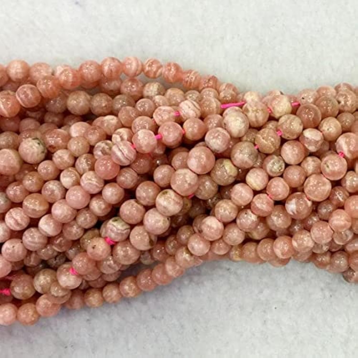Perles de rhodochrosite rose rouge naturelle ronde 4mm pour bijoux fil de 16 pouces