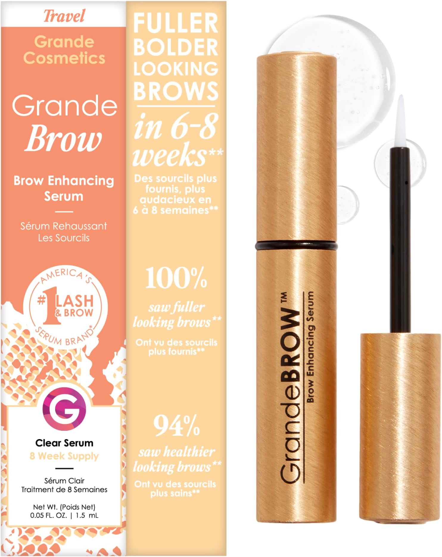 GrandeBROW Brow Enhancing Serum For Fuller, Bolder, Looking Eyebrows - Brow Serum With Vitamins, Peptides, Antioxidants, Amino Acids, Cruelty-Free