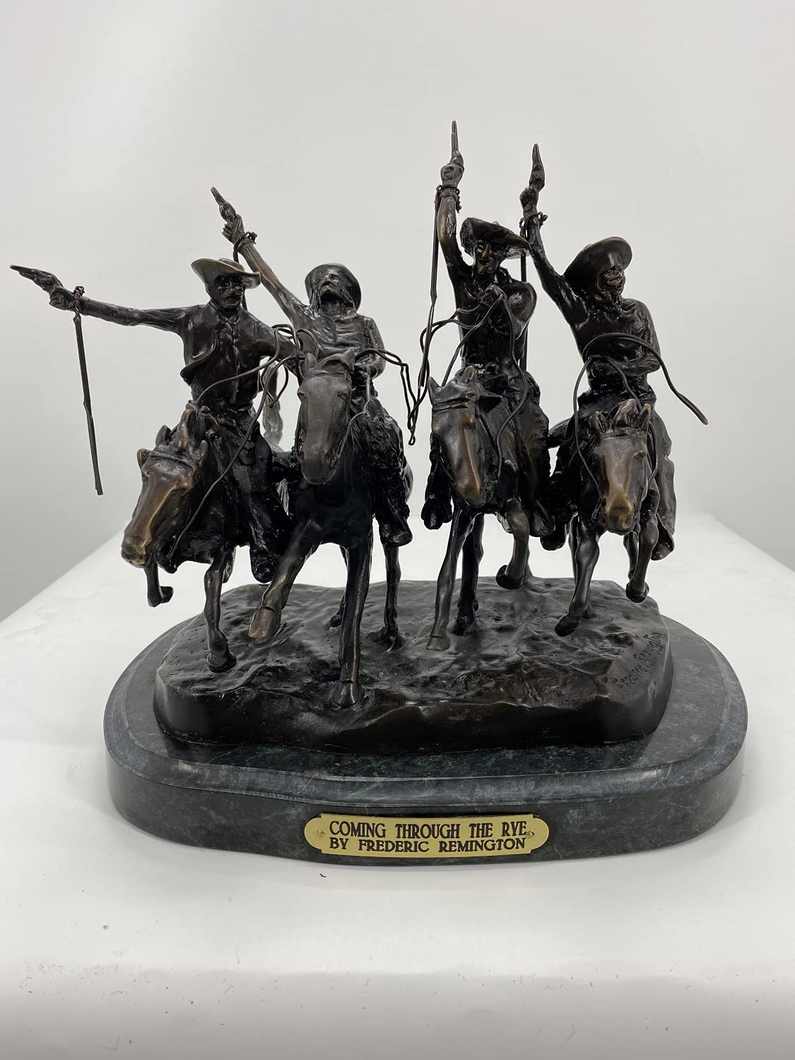 Coming Through The Rye Solid Bronze Statue by Fredric Remington Mini