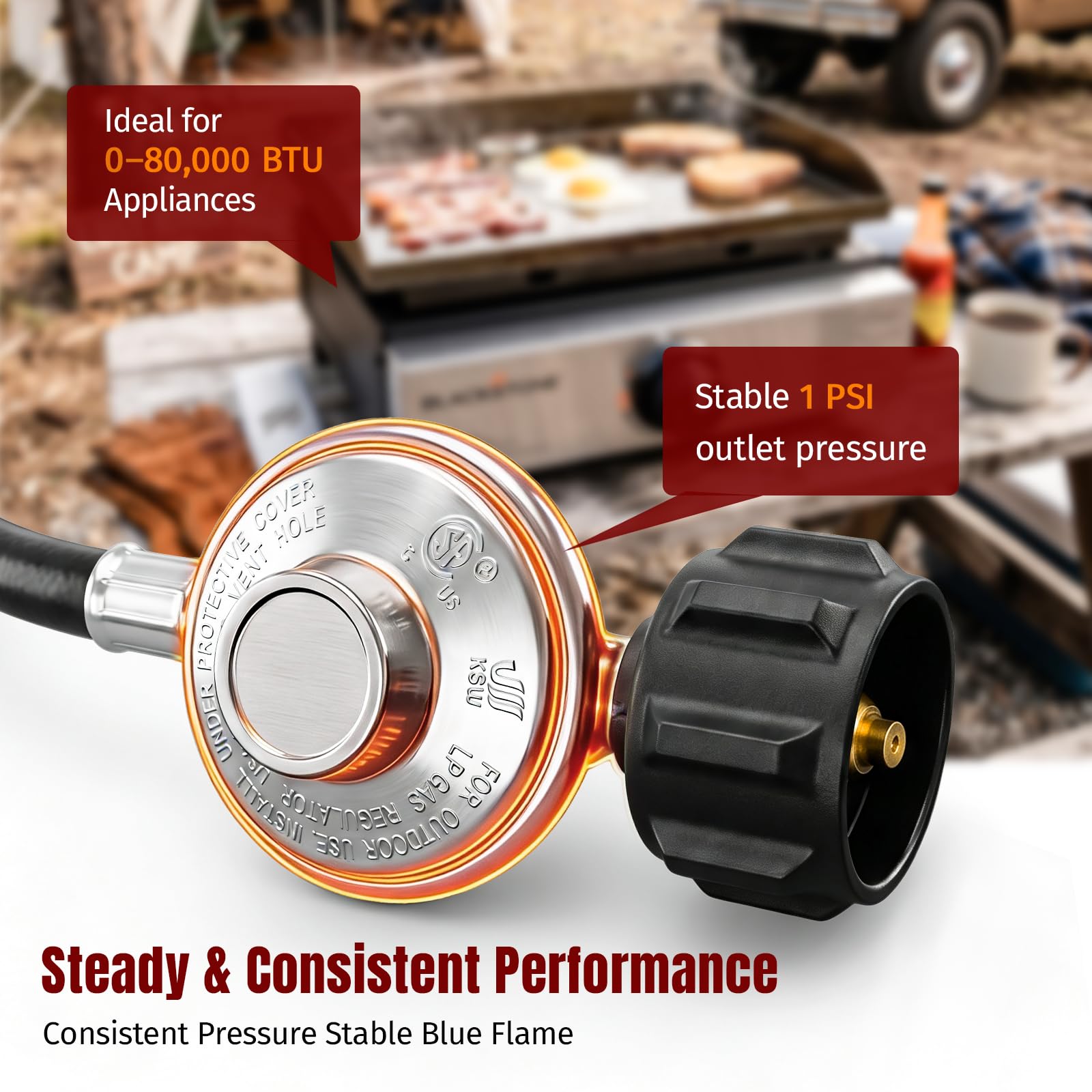 SHINESTAR Wąż adaptera propanu 5FT z regulatorem do Blackstone 17 i 56 cm płaski górny grill, adapter kolankowy propanu w zestawie, podłącz do dużego zbiornika propanu
