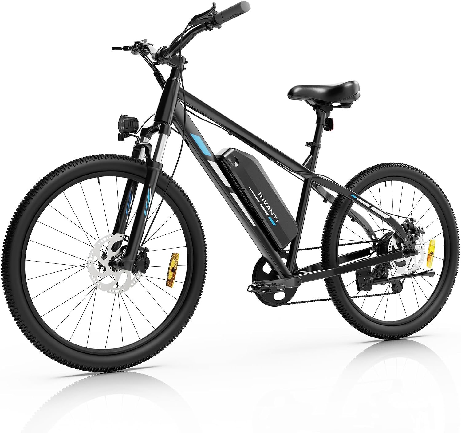 INVANTI Electric Bike for Adults with 45 Miles, Peak 750W Motor, 20 MPH Commuting Electric Mountain Bike with 26" Tires, Front Fork Suspension, 7-Speed Gears, LCD Display and Removable Battery