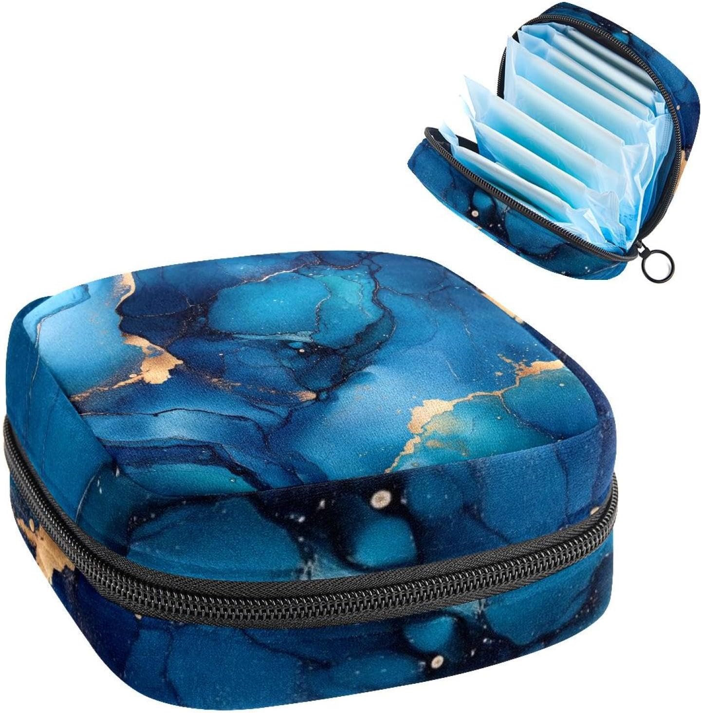 1Pc Period Bag for Women, Menstrual Pad Pouch for School Office, Reusable Sanitary Napkin Storage Bag Portable Feminine Period Kit Bag Art Ink Blue and Gold Colors 1Pc Period Bag for Women, Menstrual Pad Pouch for School Office, Reusable Sanitary Napkin Storage Bag Portable Feminine Period Kit Bag Art Ink Blue and Gold Colors