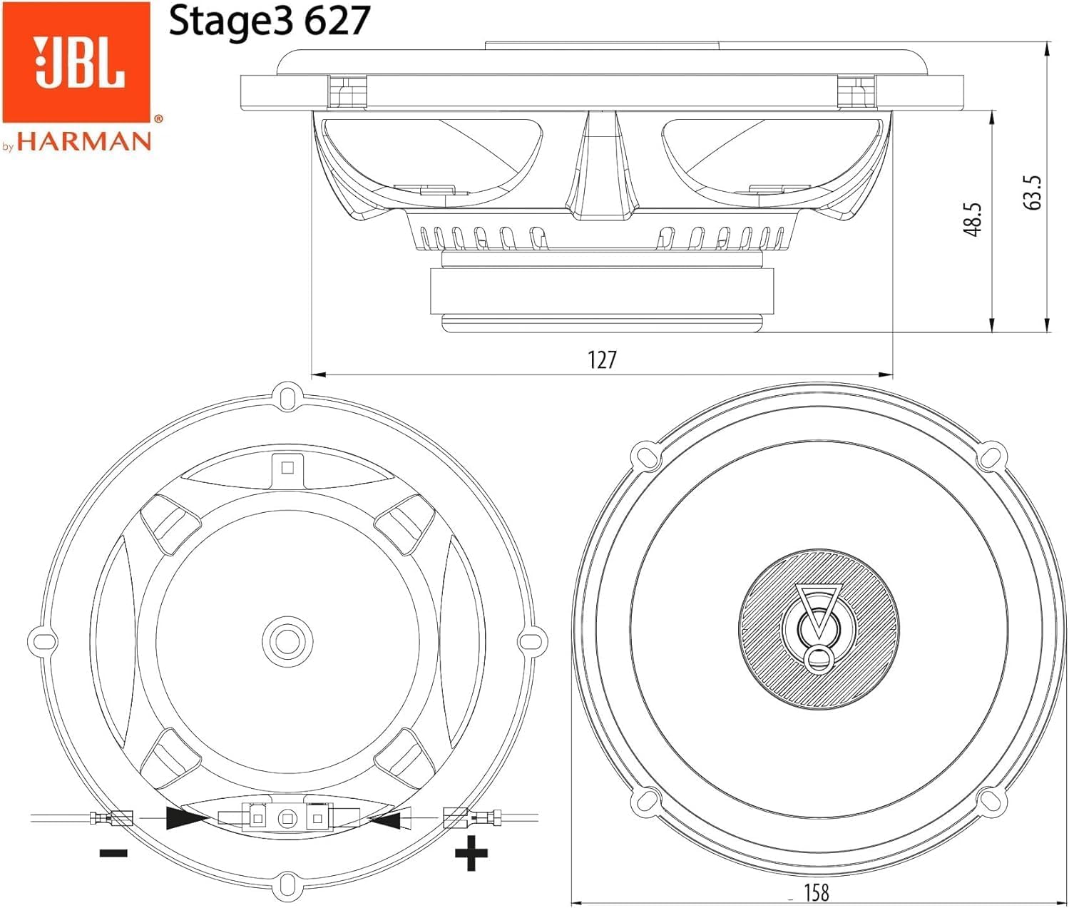 JBL Stage3 627 Juego de altavoces coche de 2 vías de Harman Kardon - 225 vatios JBL echo auto 16 - 17 cm