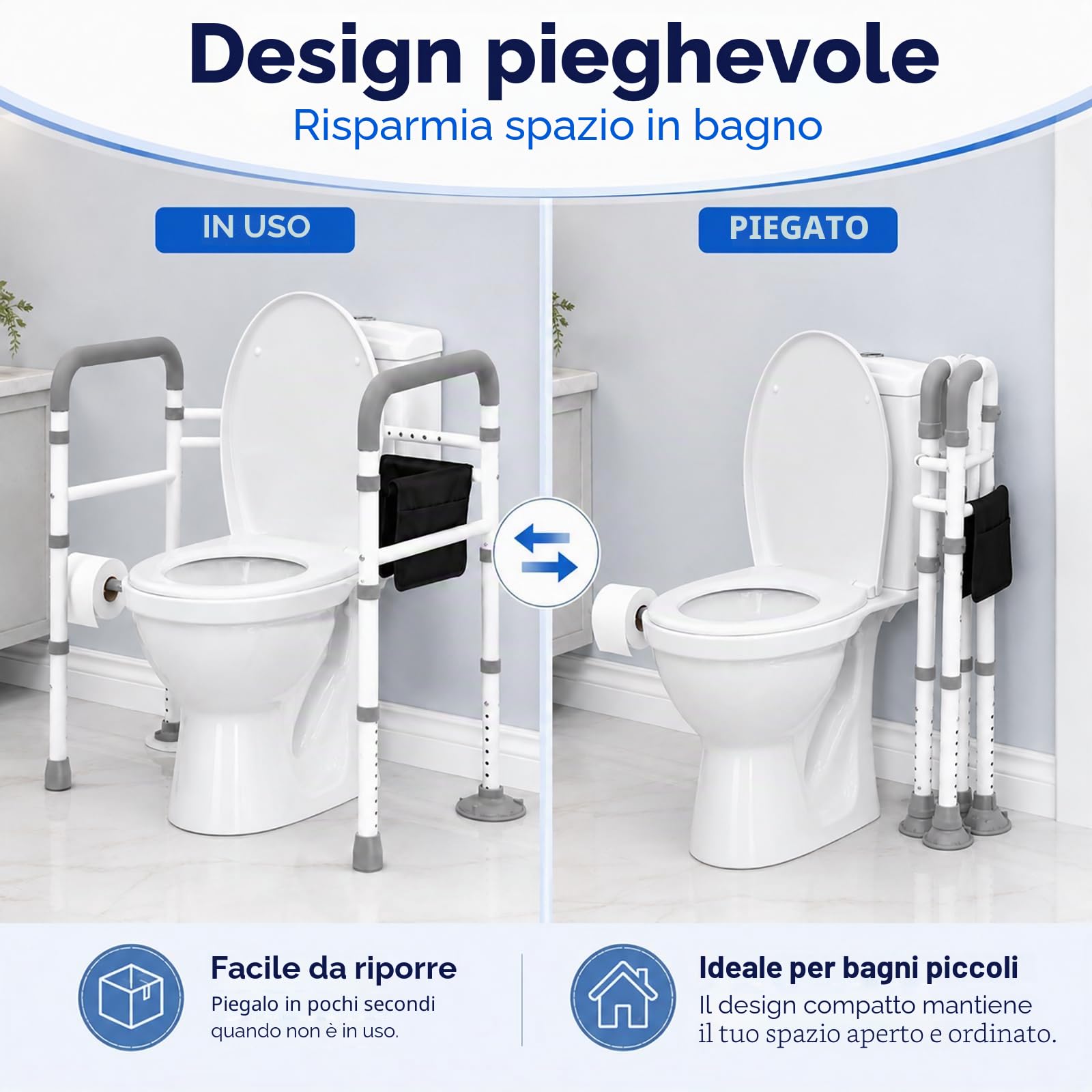 Supporto wc per anziani,Telaio per WC per disabili e anziani,Altezza e larghezza regolabili