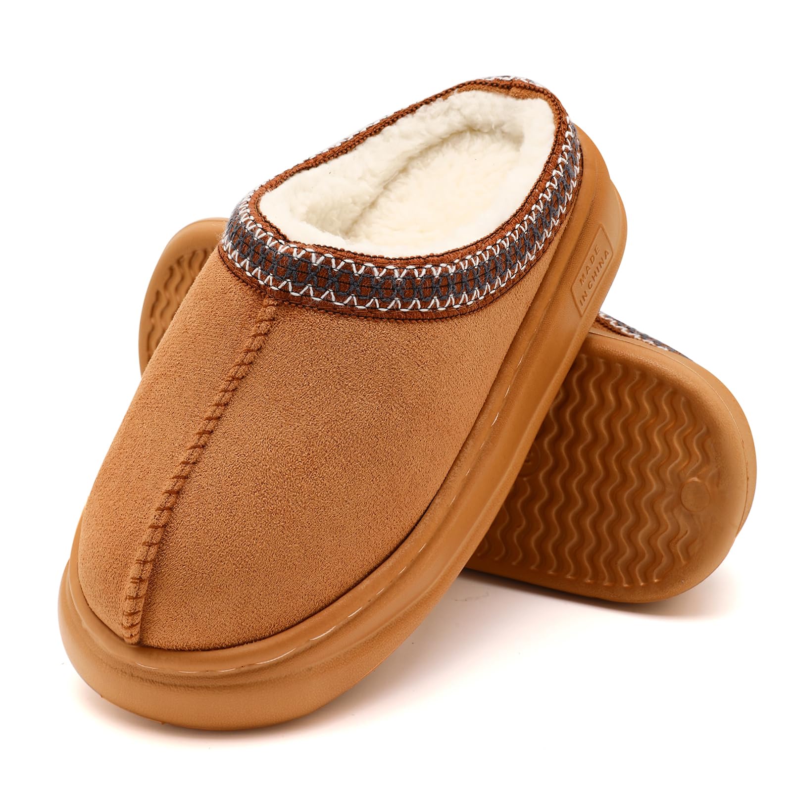 Yueerlu House Slippers for Woman Men, Womens slippers Platform EVA sole Warm Fuzzy Faux Fur Lined Suede Short Ankle Boots Memory Foam shoes for Women