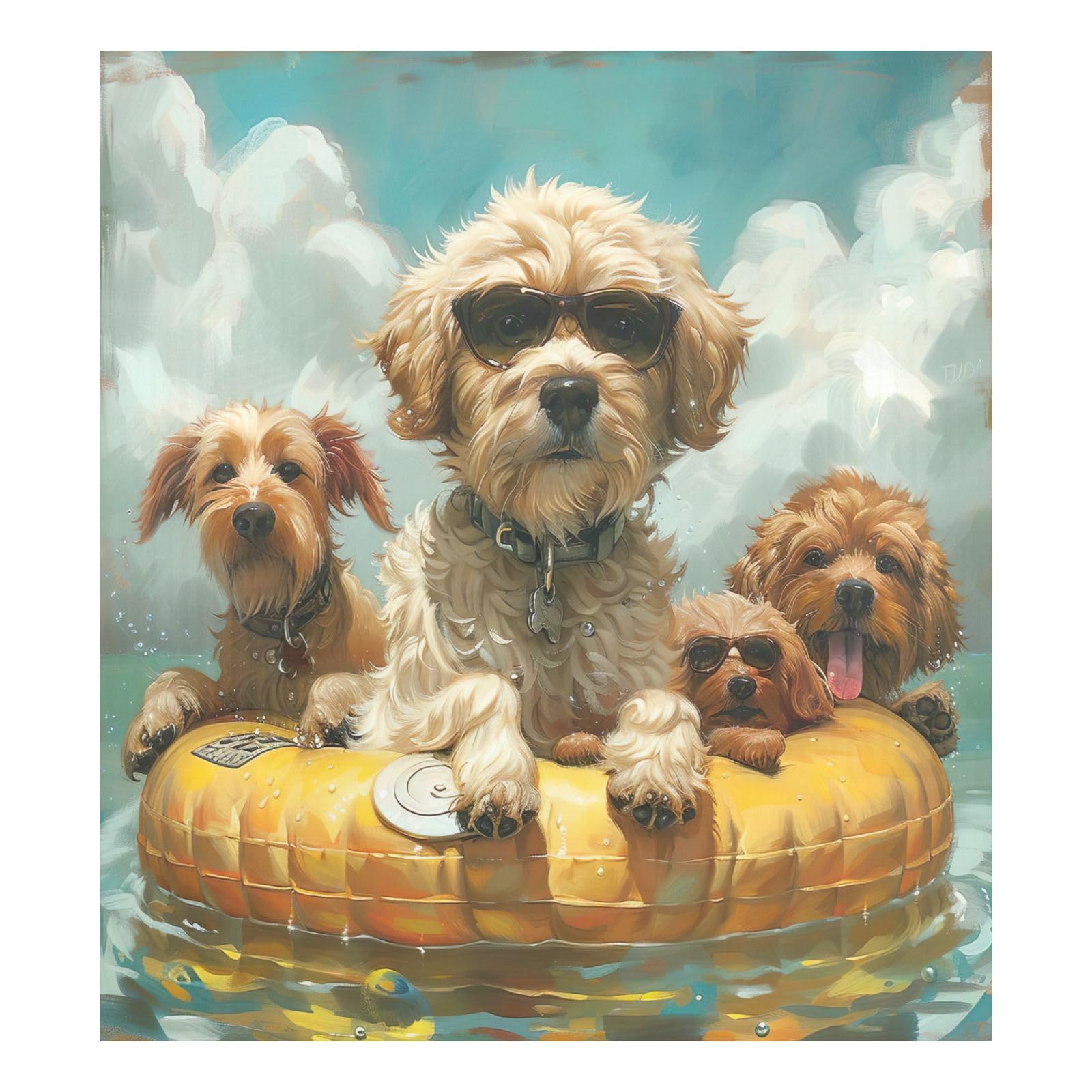 Capa Magnética Decorativa Para Lava-Louças - Estilo Pintura A Óleo Com Girassol E Pug | 58x66 Cm