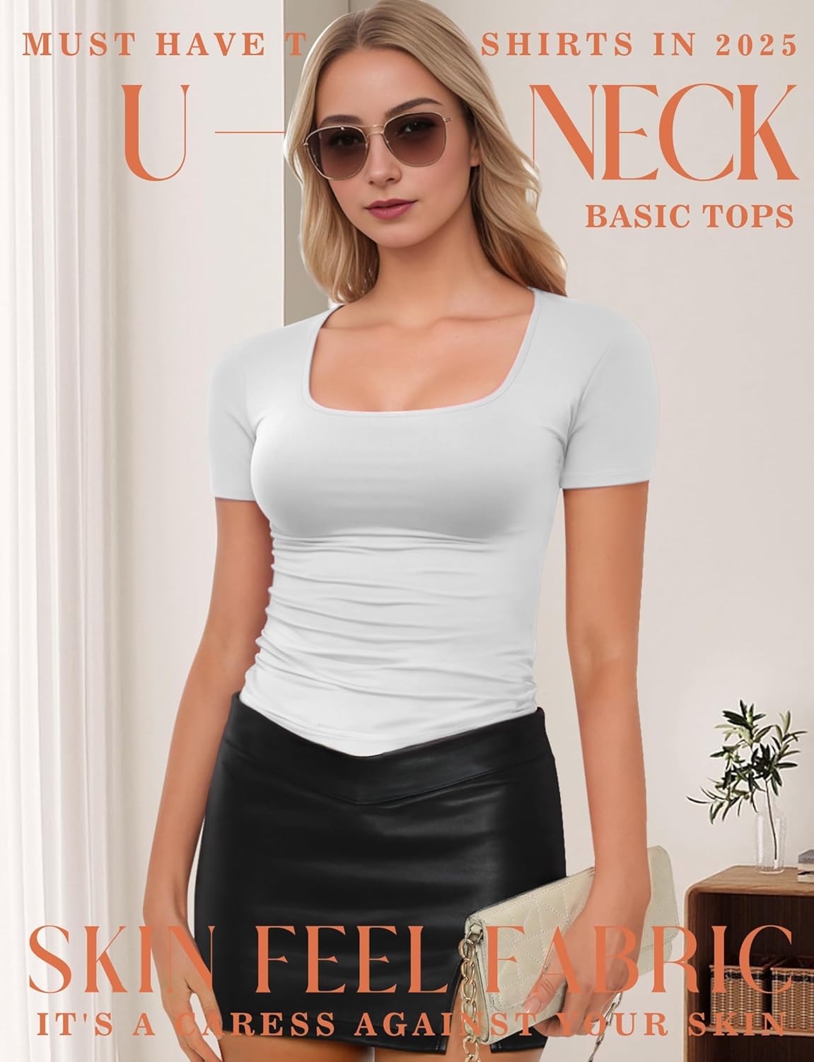 Womens Casual Basic Summer Autumn White Black Short Sleeve Square Neck T Shirts Slim Fit Plain Going Out Tees Y2k Plain Cute Sexy Crop Tops Tight Fitted Compression Baby Tee Shirts Trendy Clothes 2024 - Image 7