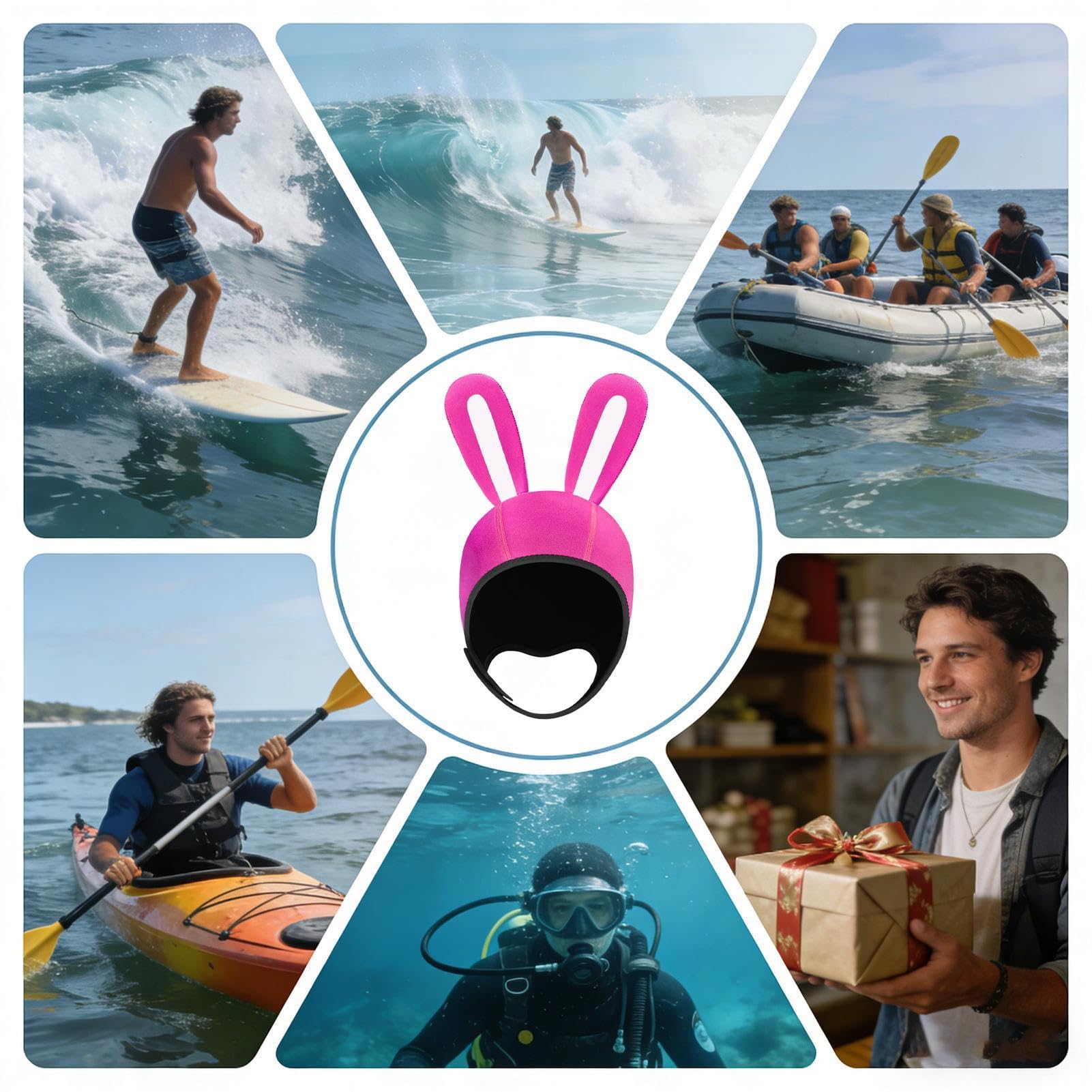 Neoprenowa kominiarka, żagiel z uszami królika, kaptur surfingowy | do kajakarstwa z rurką, pływanie, surfing, kajakarstwo, kajakarstwo i do sportów wodnych