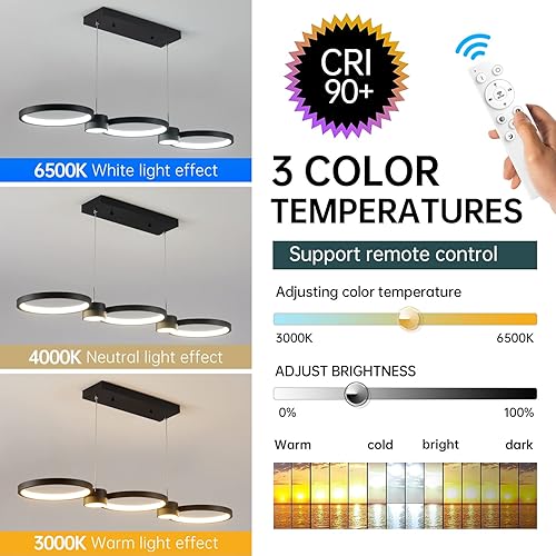 Miniatura 2 de Lámpara de araña LED moderna regulable con control remoto, moderna lámpara colgante LED sobre mesa de cocina, luz de techo colgante de 3000 a 6000 K