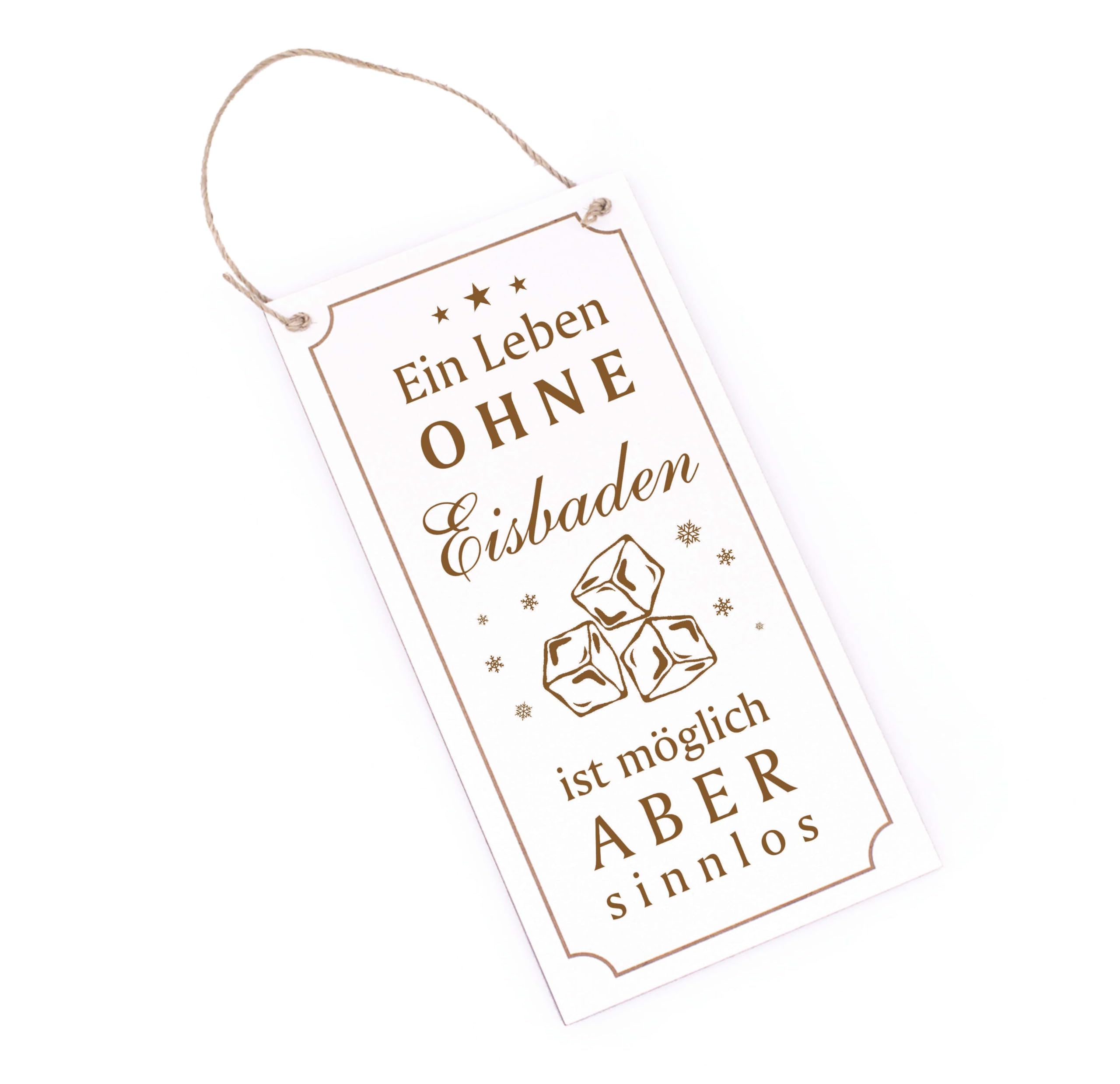 Eisbader Wooden Sign Engraved with Saying "Ein Leben ohne Eisbaden ist möglich aber sinnlos" - Decorative Door Sign for Hanging 10 x 20 cm Dekolando