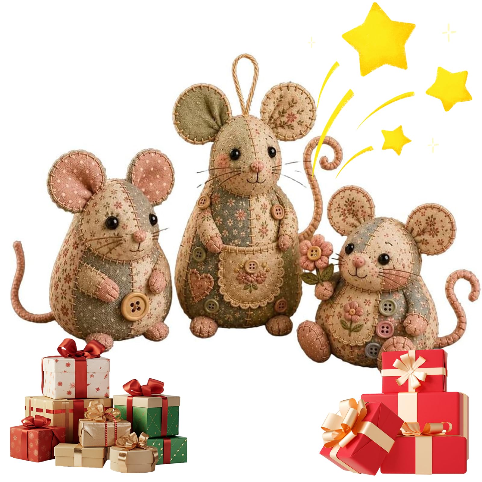 Kit fai da te di topolini patchwork, set di 3 pezzi per creazioni artigianali, progetto creativo di patchwork animale per hobby di cucito, quilting, arte, regalo