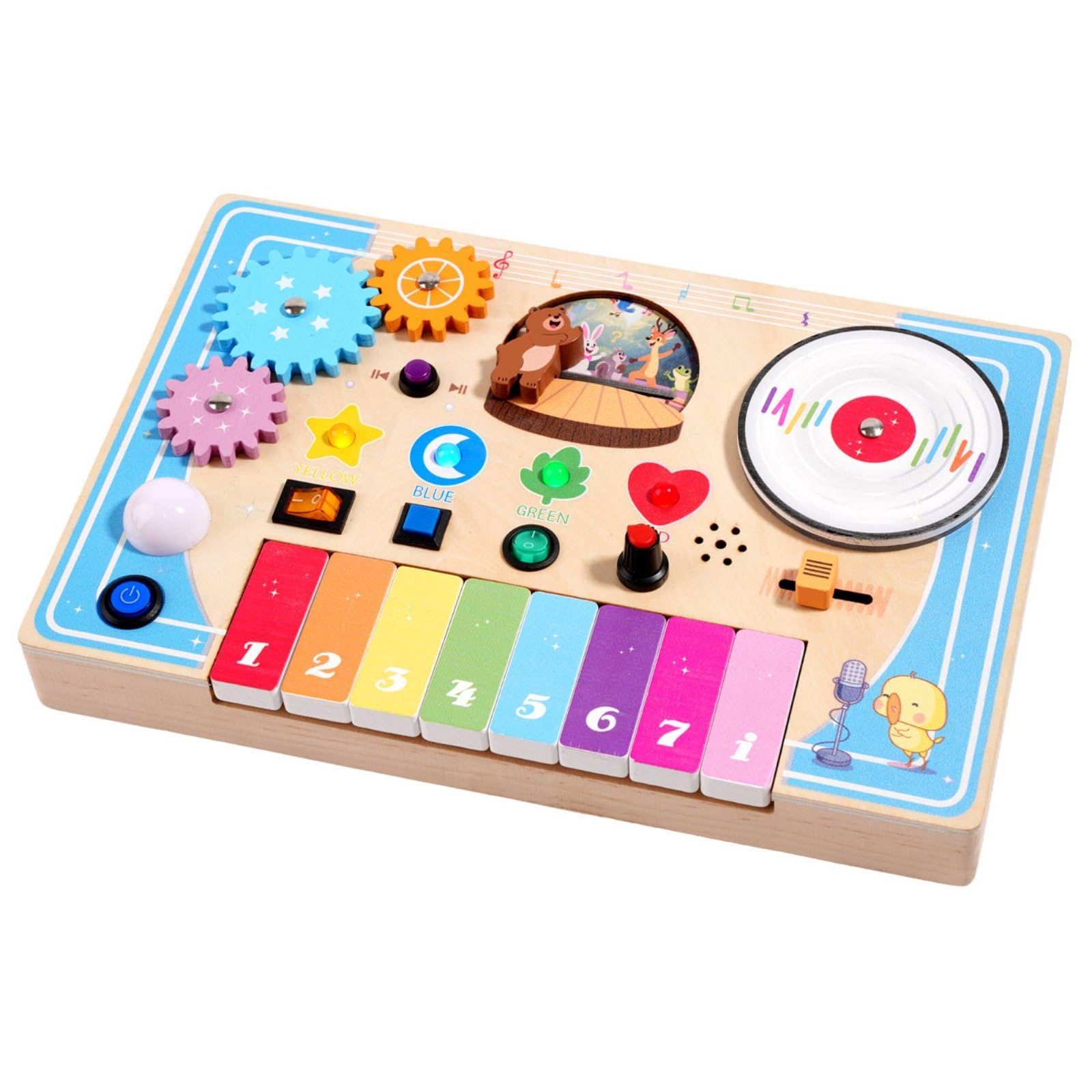 Colcolo Children Music Board Tavola Sensoriale Legno Piano Giocattolo Pannello Attività con Tastiera Rotella Ingranaggi Pulsanti Elementi Scorrevoli per