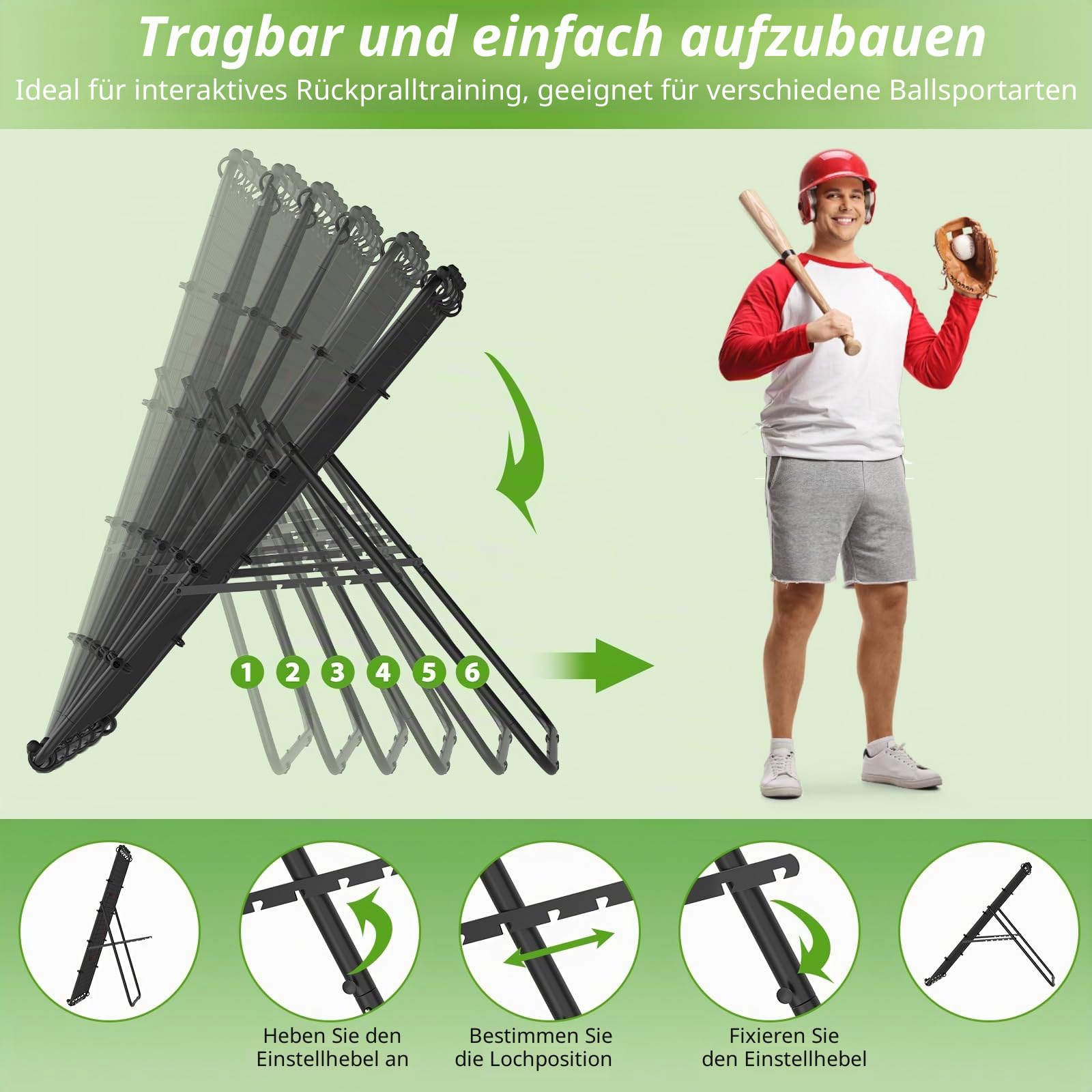 LIANTRAL Volleyball Rebounder Netz, Rebounder für Fußball, tragbares Trainingsgerät für Volleyball, Fußball, Baseball, verstellbares Kickback-Ziel für Schießen, Pass und Kontrolltraining, 1,2 x 1,4 m