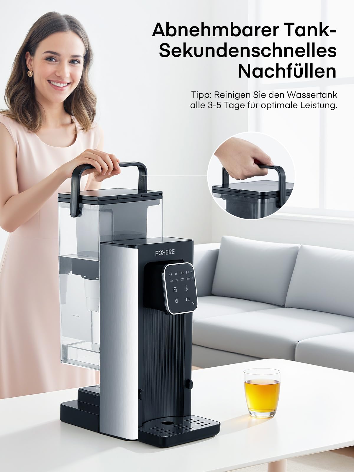 Heißwasserspender, 2600W Heißes Wasser in Sekunden, 4 Temperaturstufen, 4 Wassermengen, 2.5L Tank, Kompakt & Energieeffizient, Digitaler Touchscreen, Hitzeschutz-Kindersicherung, für Küche, Büro