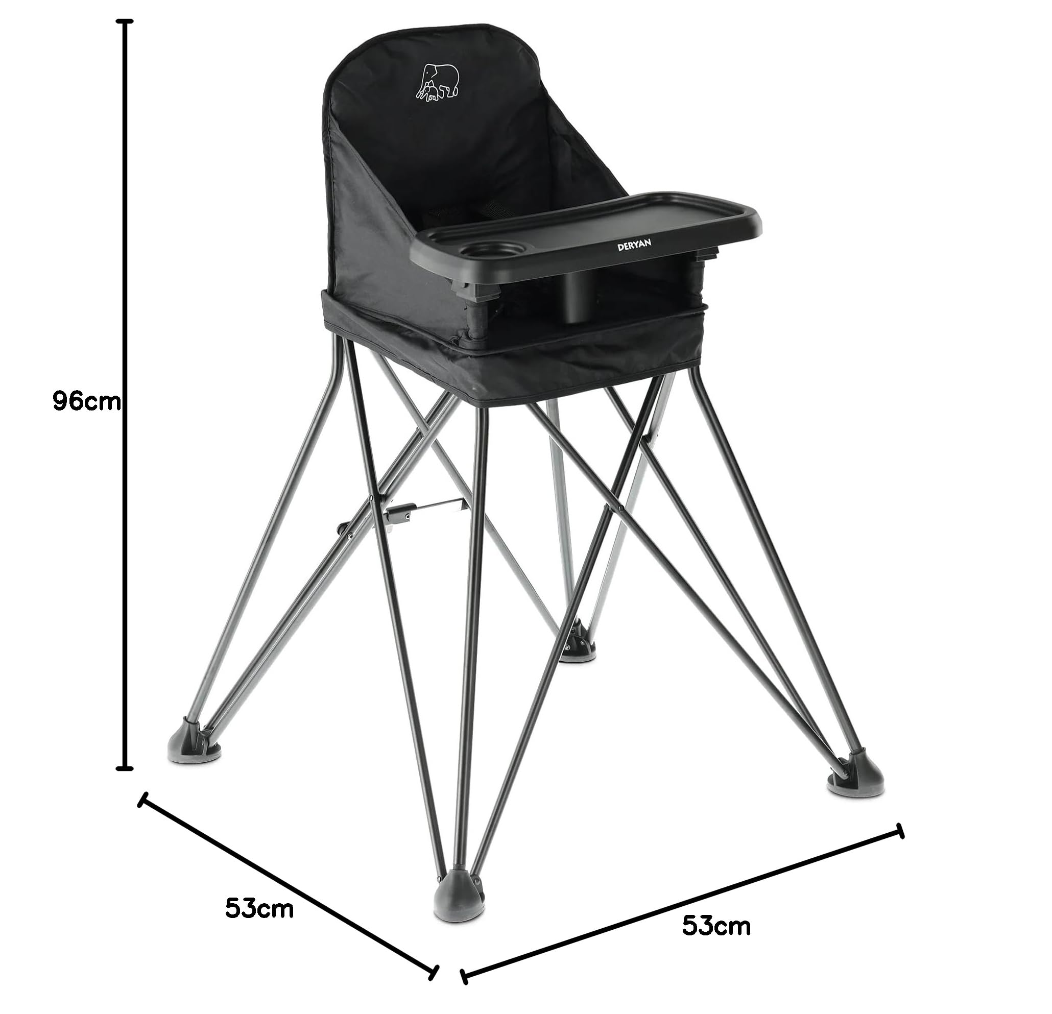 Deryan Pop 'N Sit Trona Plegable con Asiento Incluido, Ligera y Estable, con Bandeja, Lavable, Negro, para Bebés a partir de 6 Meses