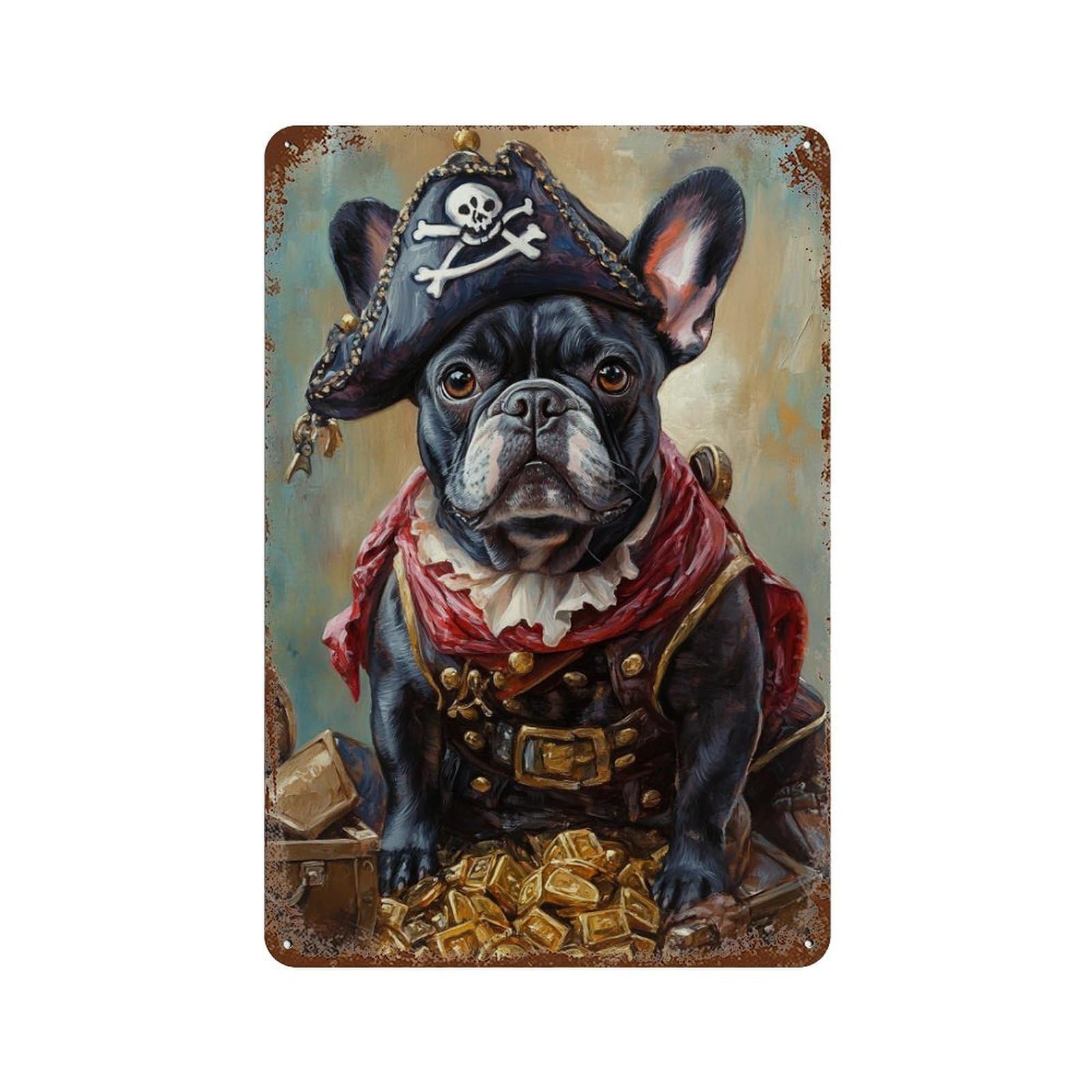 Pirate Bulldog Treasure Chest-3 Vintage Rust Metal Sign 11.8"x7.9", Ideal for Cafe, Home Bar And Lounge Decor