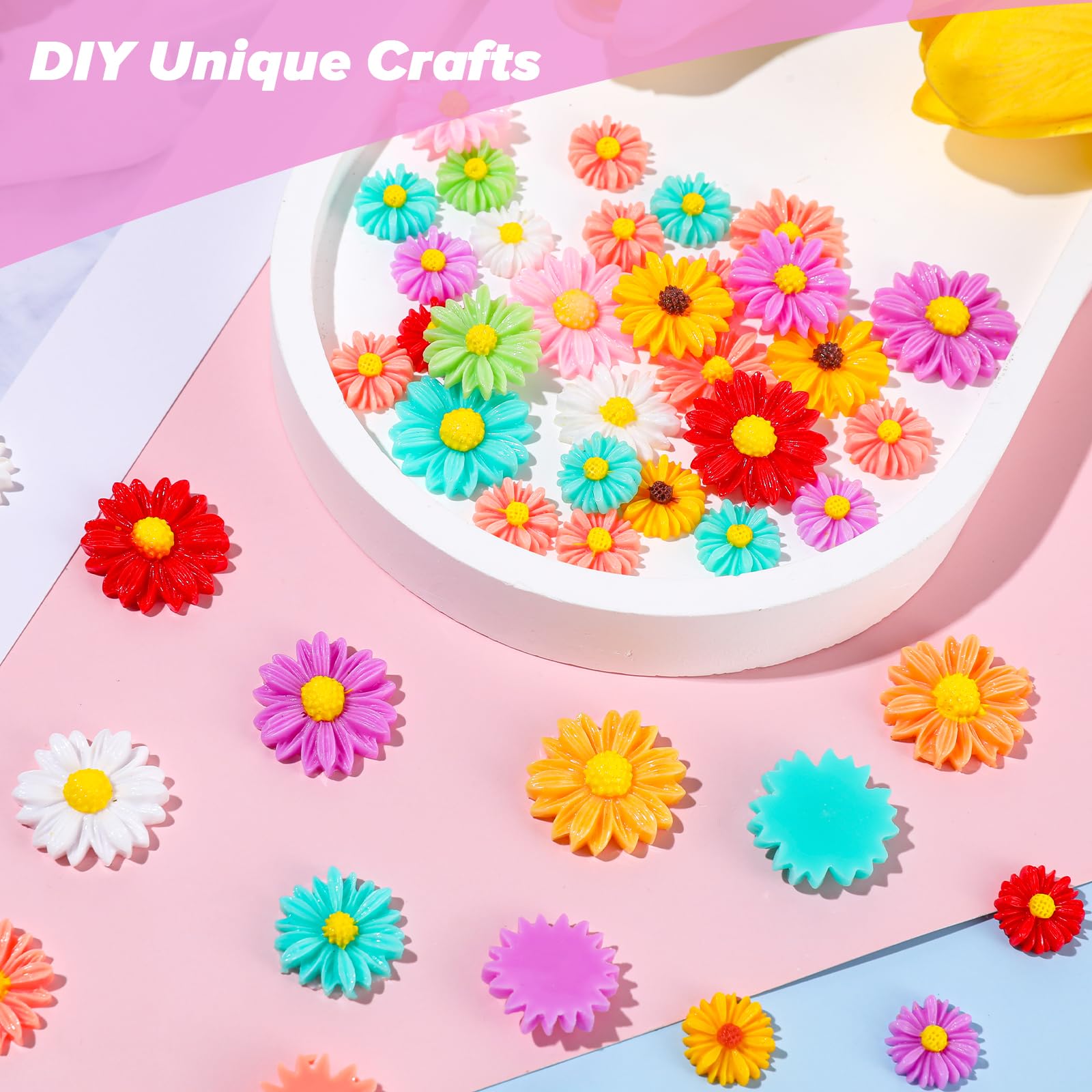 50 Ciondoli In Resina A Forma Di Bombo E Margherita (19-22mm) Per Scrapbooking, Accessori Capelli E Decorazioni Fai Da Te