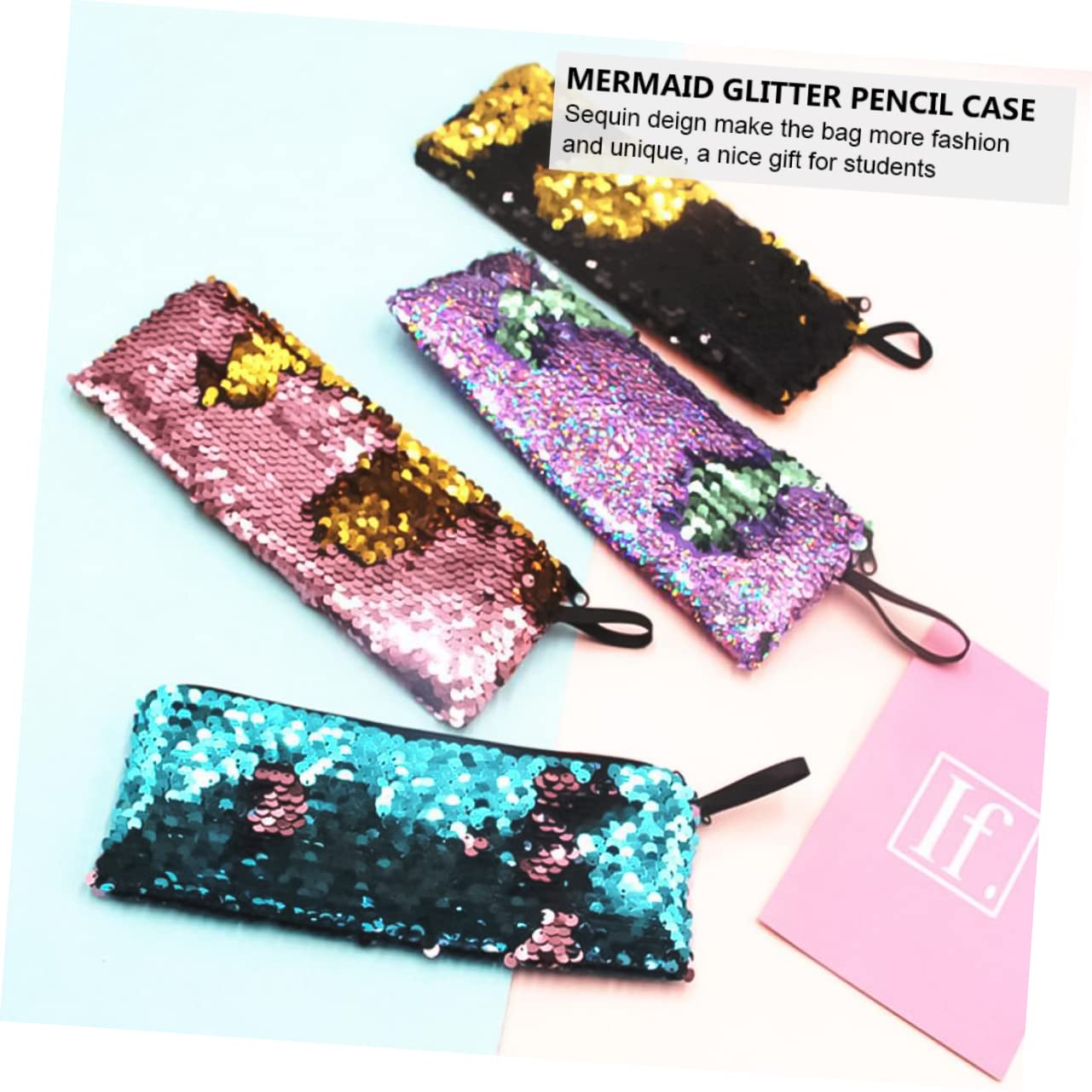 Didiseaon 21pezzi Sacchetti Di Glitter Per Penne e Cavi Organizer Portatile Per Cancelleria Scolastica Sacchetto Multifunzionale Per Auricolari e Materiale Didattico Design Sirena