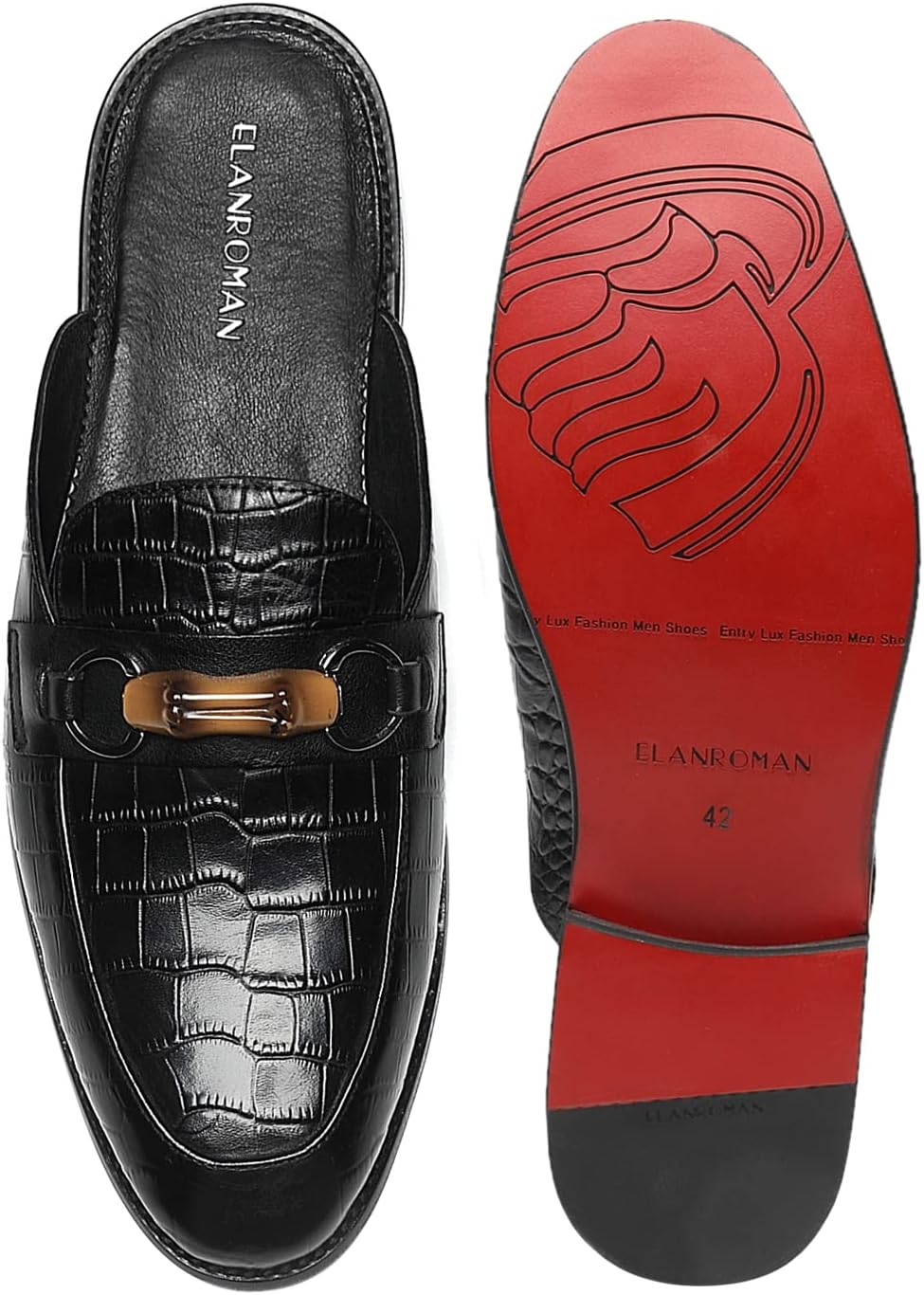 ELANROMAN Men's Backless Loafers Black Genuine Leather Mules Slippers Slip on Shoes - Image 6