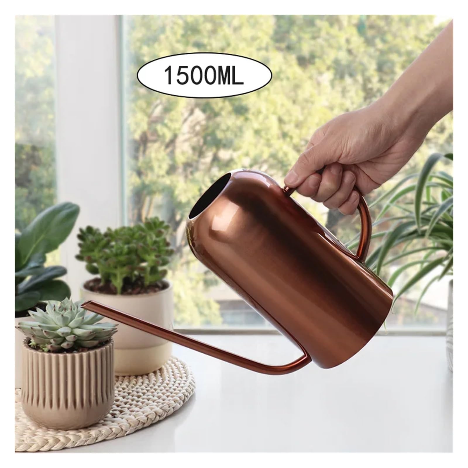 Arrosoir Arrosoir en Acier Inoxydable for Jardinage, Petit arrosoir avec poignée, idéal for arroser Les Fleurs et Les Plantes, Douche for Jardin pour Usage Domestique(Silver-1500ml)