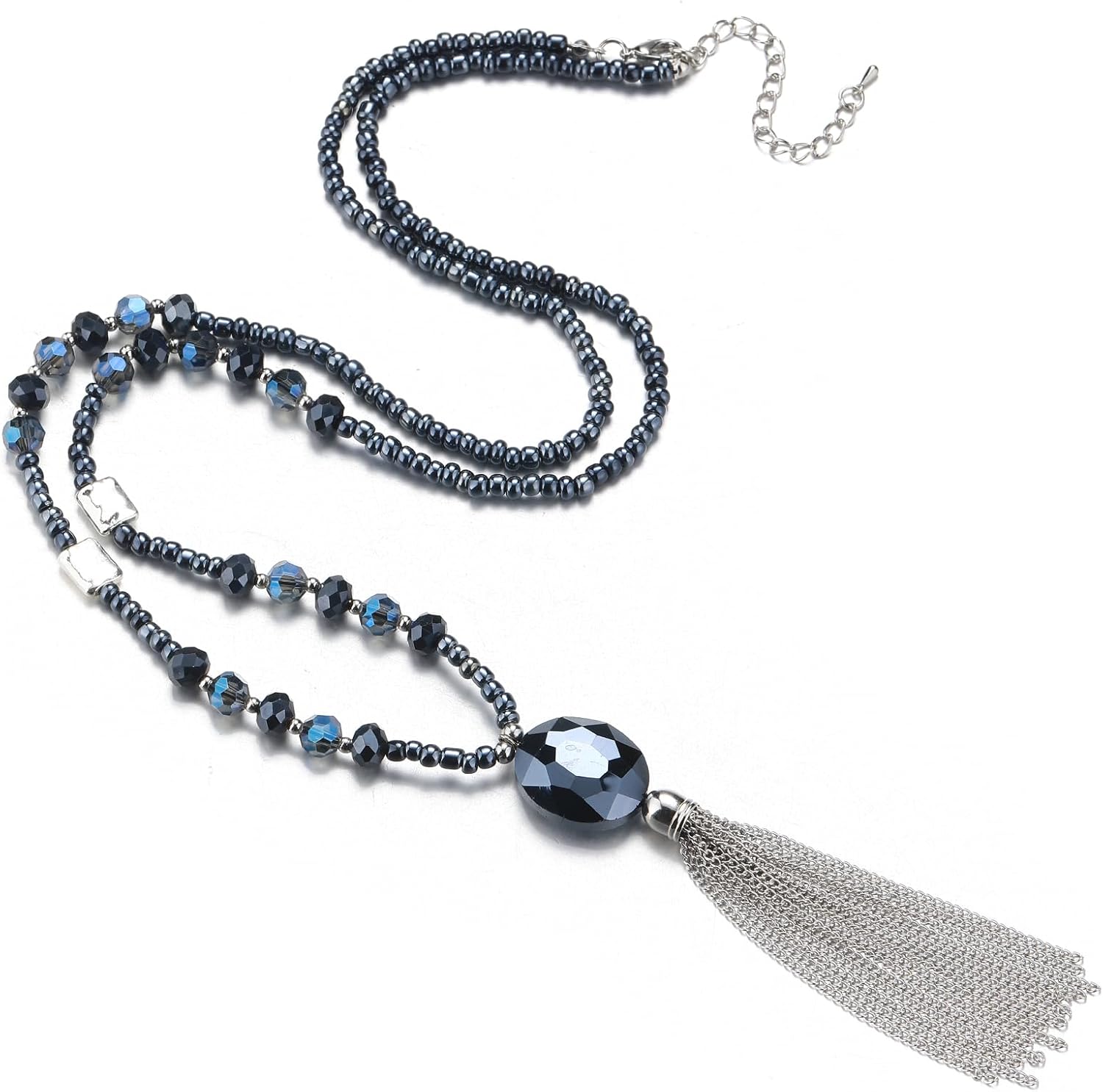 BULINLIN Boho Beaded Long Necklaces for Women Chunky Bead Pendant Necklace with Crystal Tassel Costume Jewelry Gifts for Her