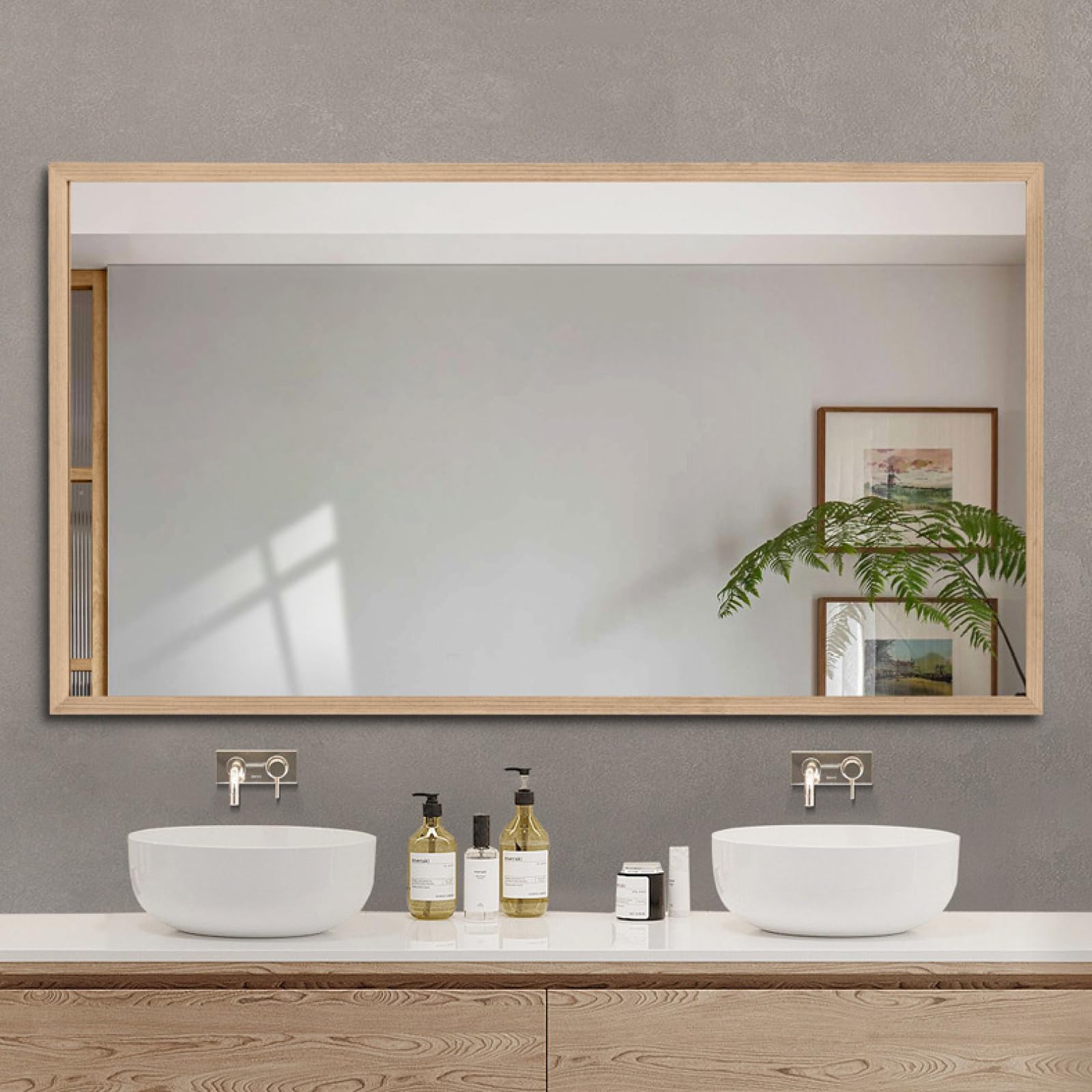 Miroir en bois rectangulaire 24x31 artisanal pour decoration retro de ferme