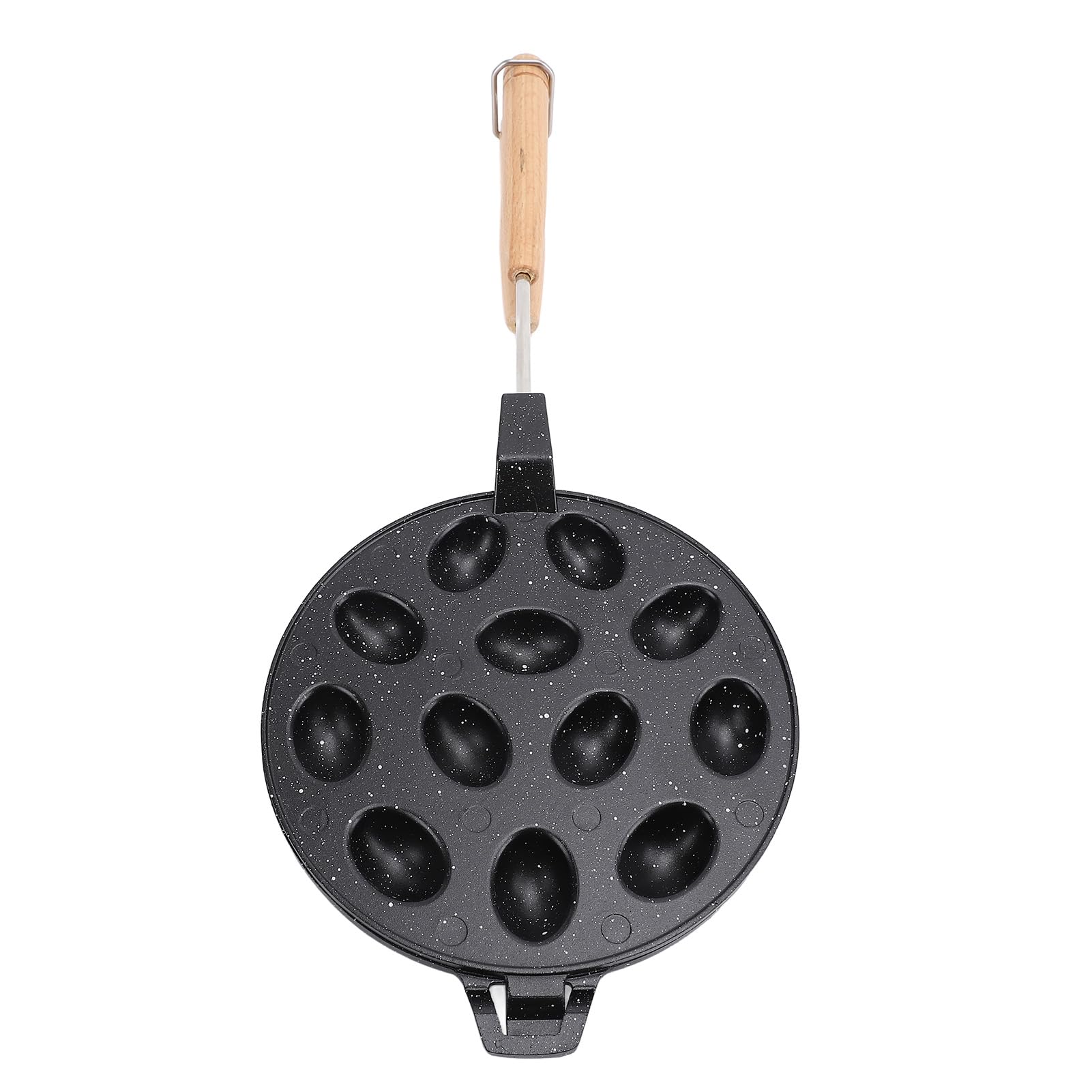 Machine à biscuits aux noix 12 trous |Poêle antiadhésive en alliage d'aluminium pour gâteaux/gaufres aux œufs/pâtisseries |Manche en bois composite, facile à nettoyer et passe au (Black)